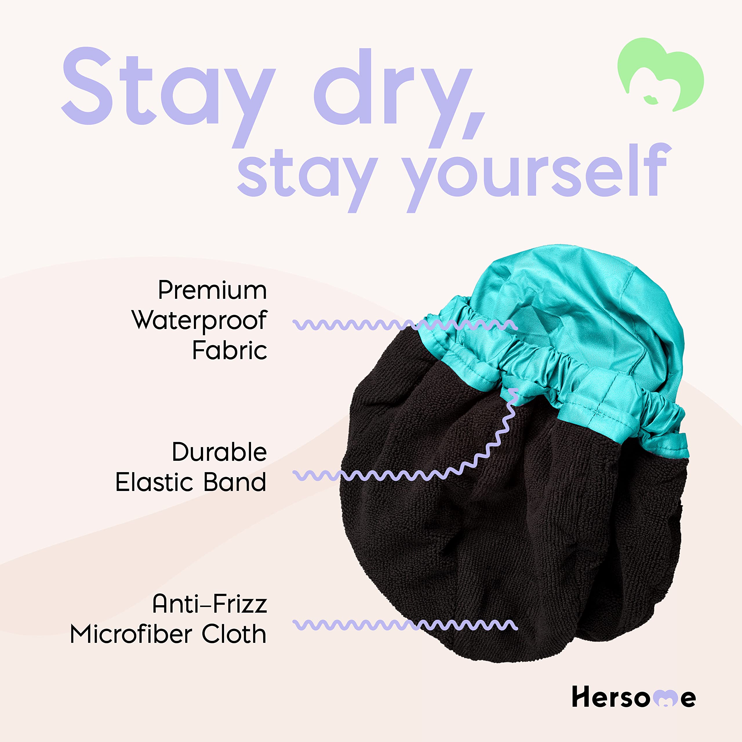 Gorro de ducha de alta calidad para mujer, más de 1000 duchas, 100% impermeable, doble cara, grande para cabello largo e ideal para rizos (forro de tela de rizo antiencrespamiento), color turquesa.