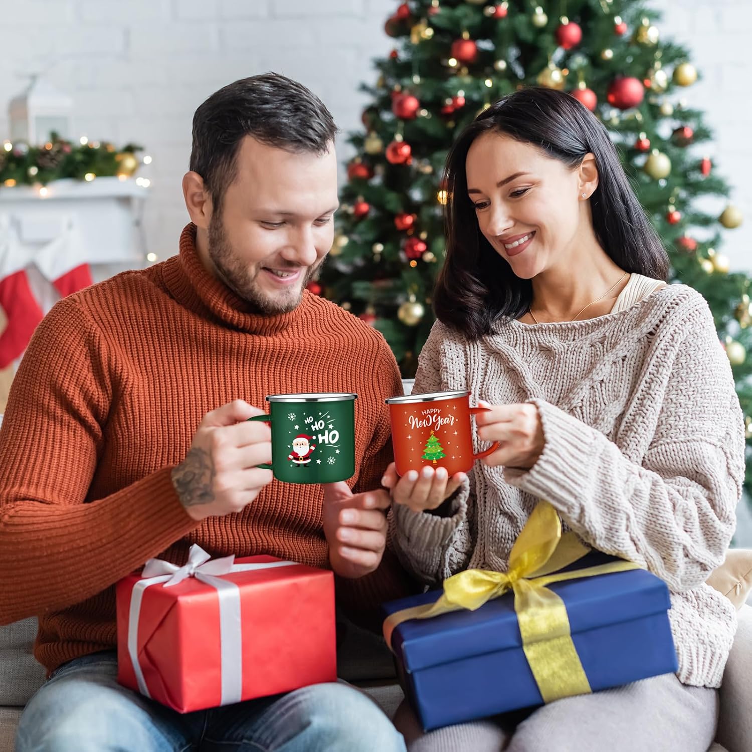 Mifoci 12 Pcs Christmas Coffee Mug 12oz Stackable Enamel Coffee Cups Galvanized Steel Santa Xmas Tree Snowman Holiday Chocolate Cocoa Cups Winter Kitchen Decorations Xmas Cups Gift(Classic)