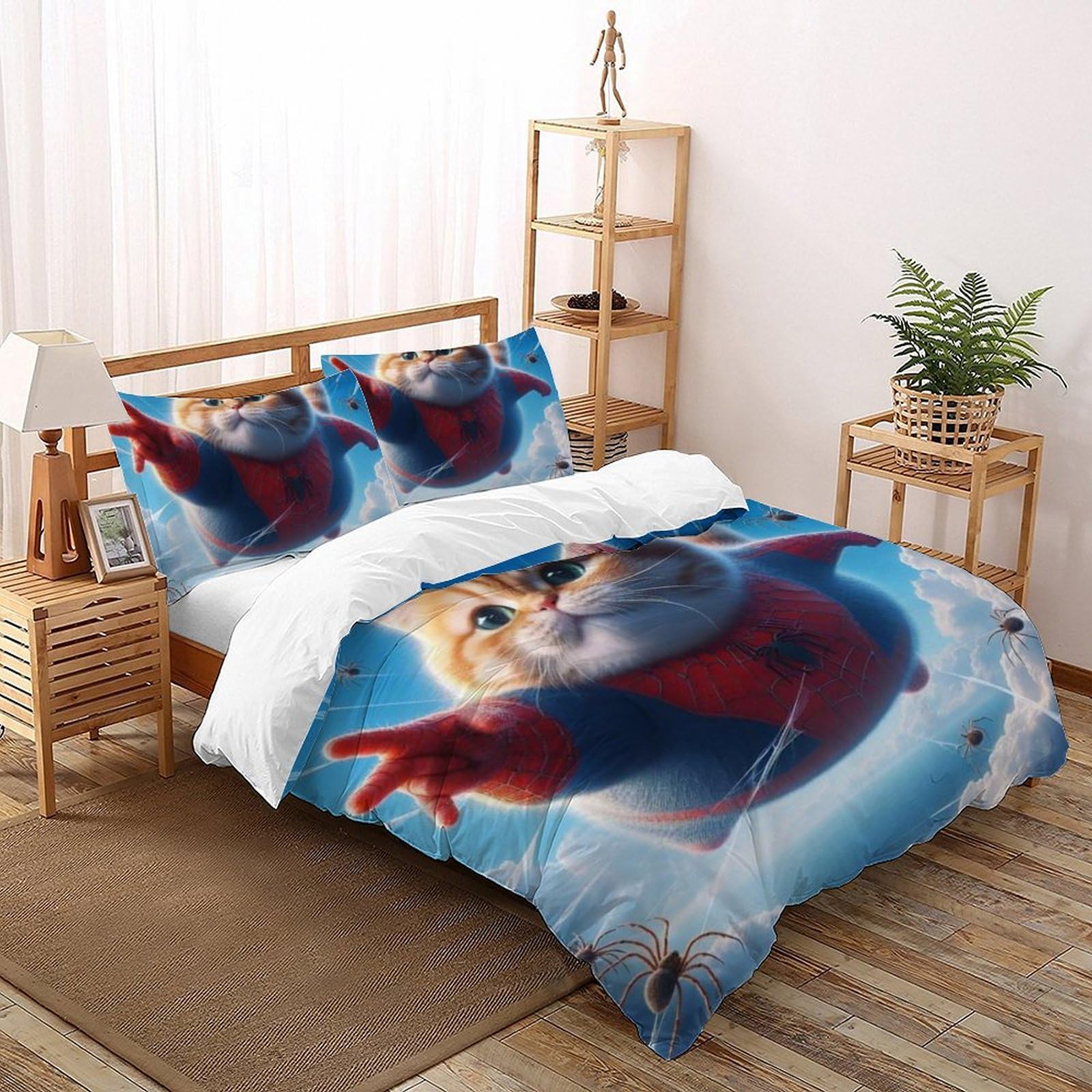 Housse de couette chat araignée 200x200 parure de lit dessin animé microfibre garçon
