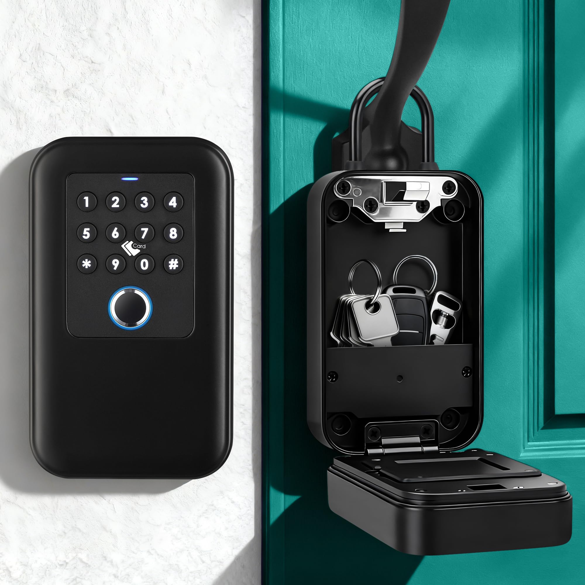 Boîte à clés intelligente avec empreintes digitales, code de passe, application TT-lock, carte d'accès et clé manuelle, étanchéité IP65, design mural ou manille pour l'extérieur, rangement de