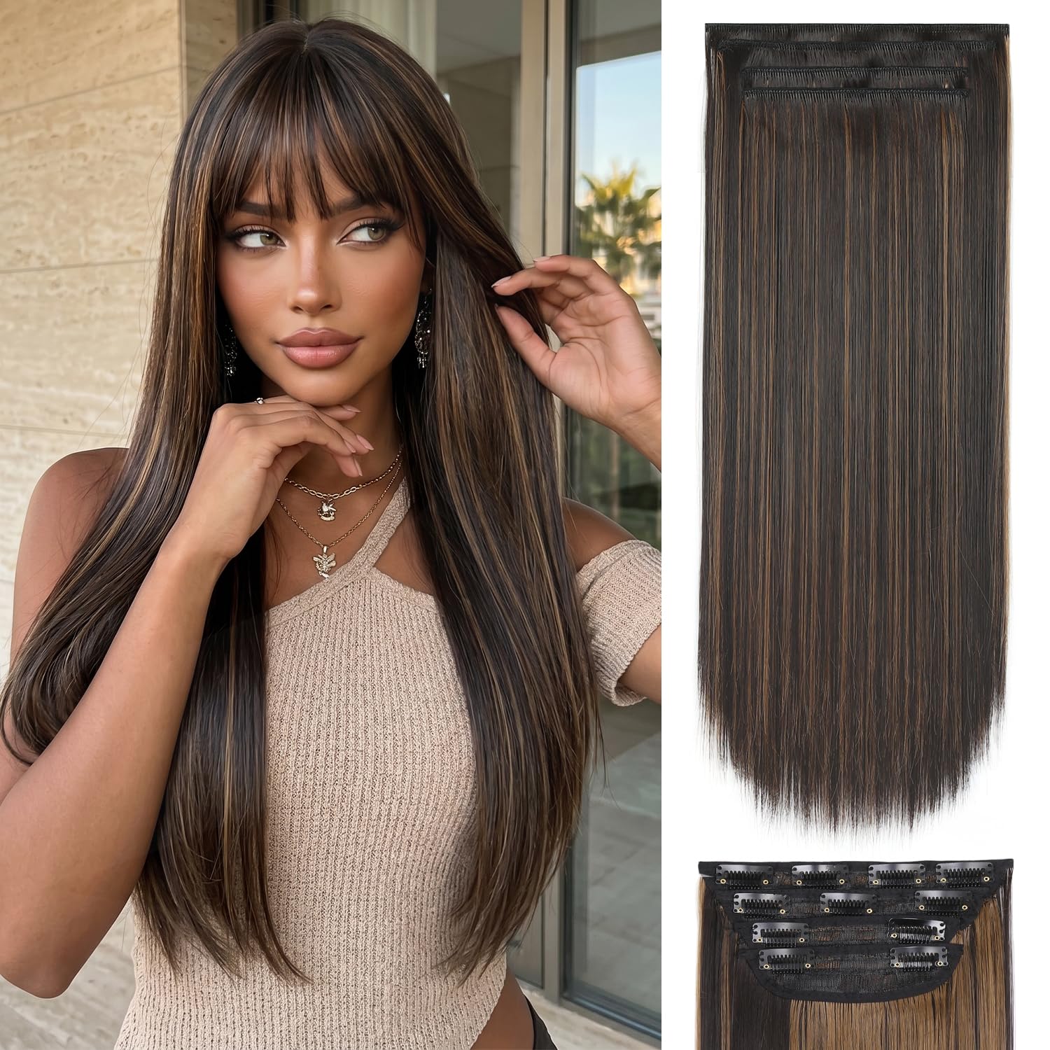 Hair Extensions Straight Clip in Hair Extensions Clip ins - Soft and Thick (20 Inches, 4Pcs, H2/426#)