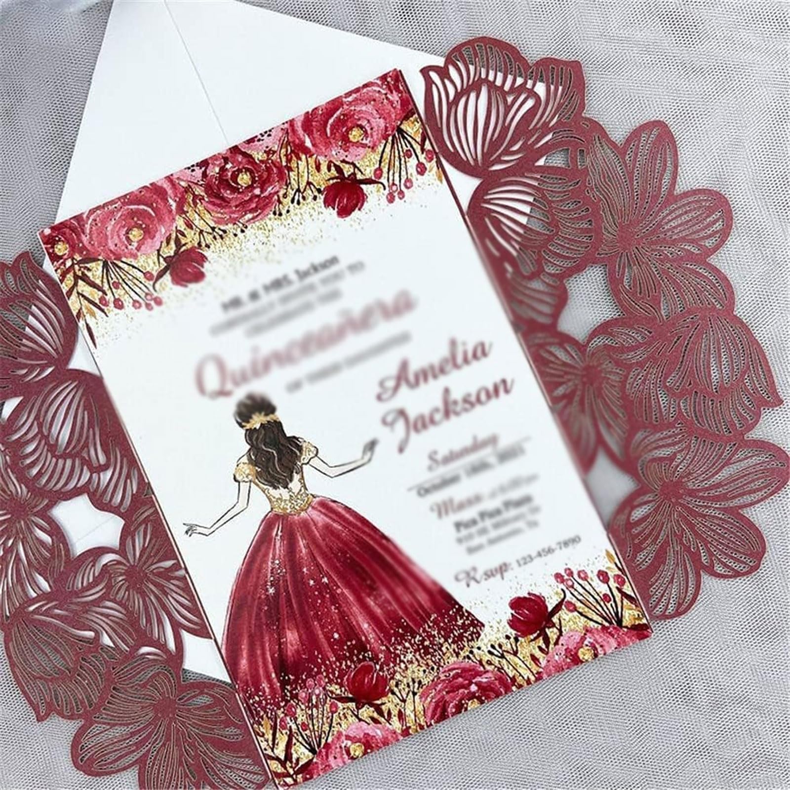 50sets Custom Laser Cut Wedding Invitations with Envelopes, Elegant Invite Cards for Marriage Party Bridal Shower Engagement Invitaciones para fiesta(B)