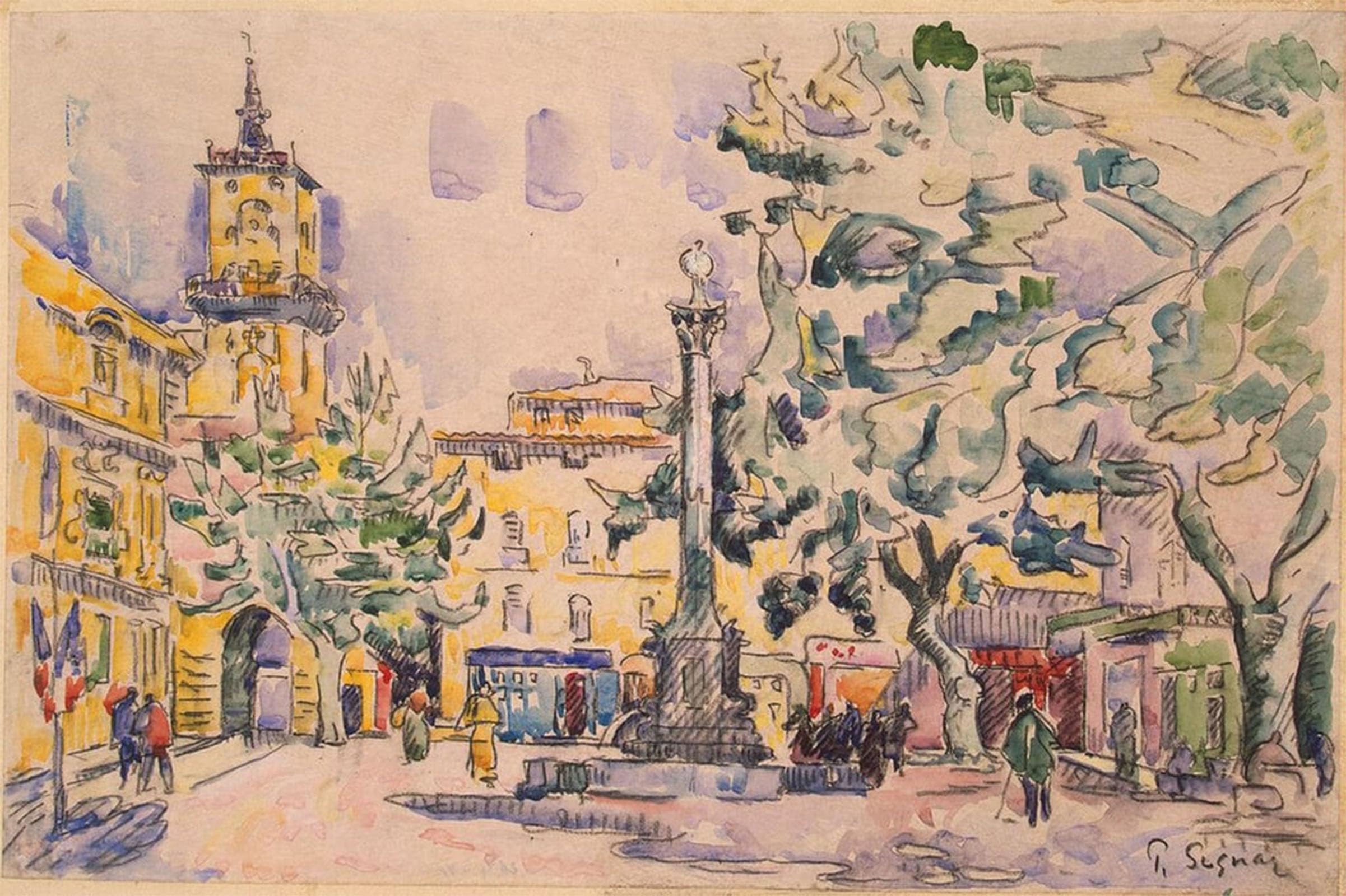 POSTERIIk Famous Animal Posters Vintage Picture Square of the Hotel in Aix-en-provence by Paul Signac Modern Wall Decor for Home Decor 60x90cm