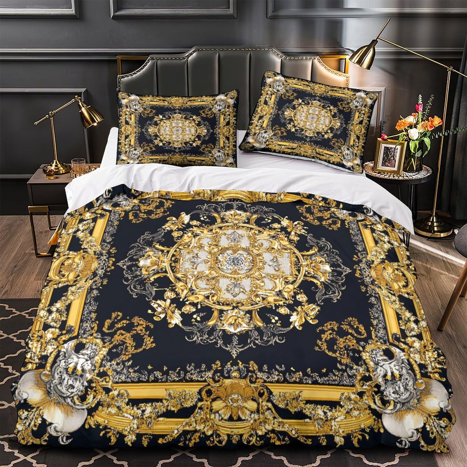 Housse de couette 3D baroque parure de lit microfibre hypoallergénique 135x200