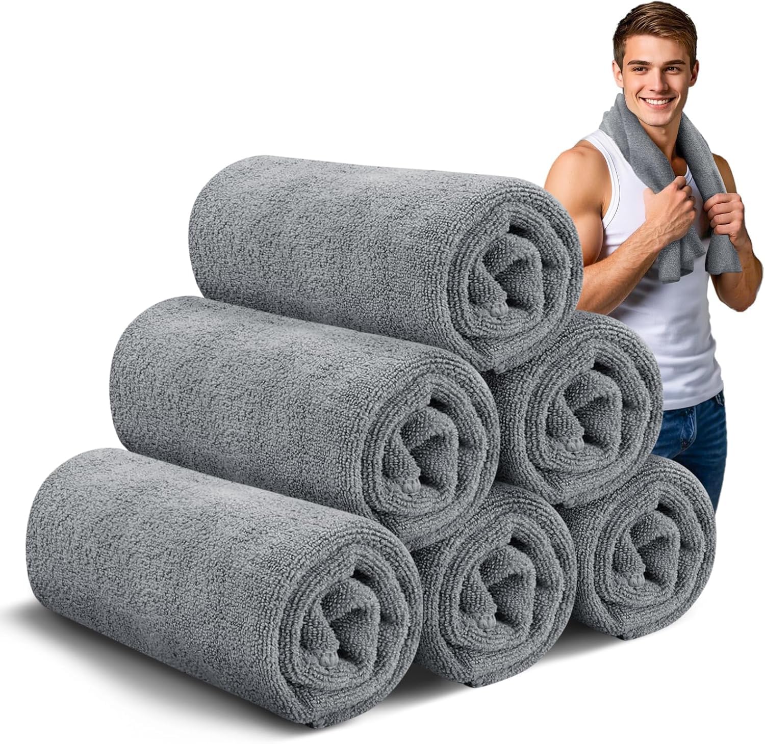 Microfiber Gym Towel Pack of 5 | 16 x 27 Inch | Quick Dry Super Absorbent Soft Sweat Towel for Workout Yoga Running Fitness Sports Travel | Lightweight Gym for Men & Women | Grey-image-45