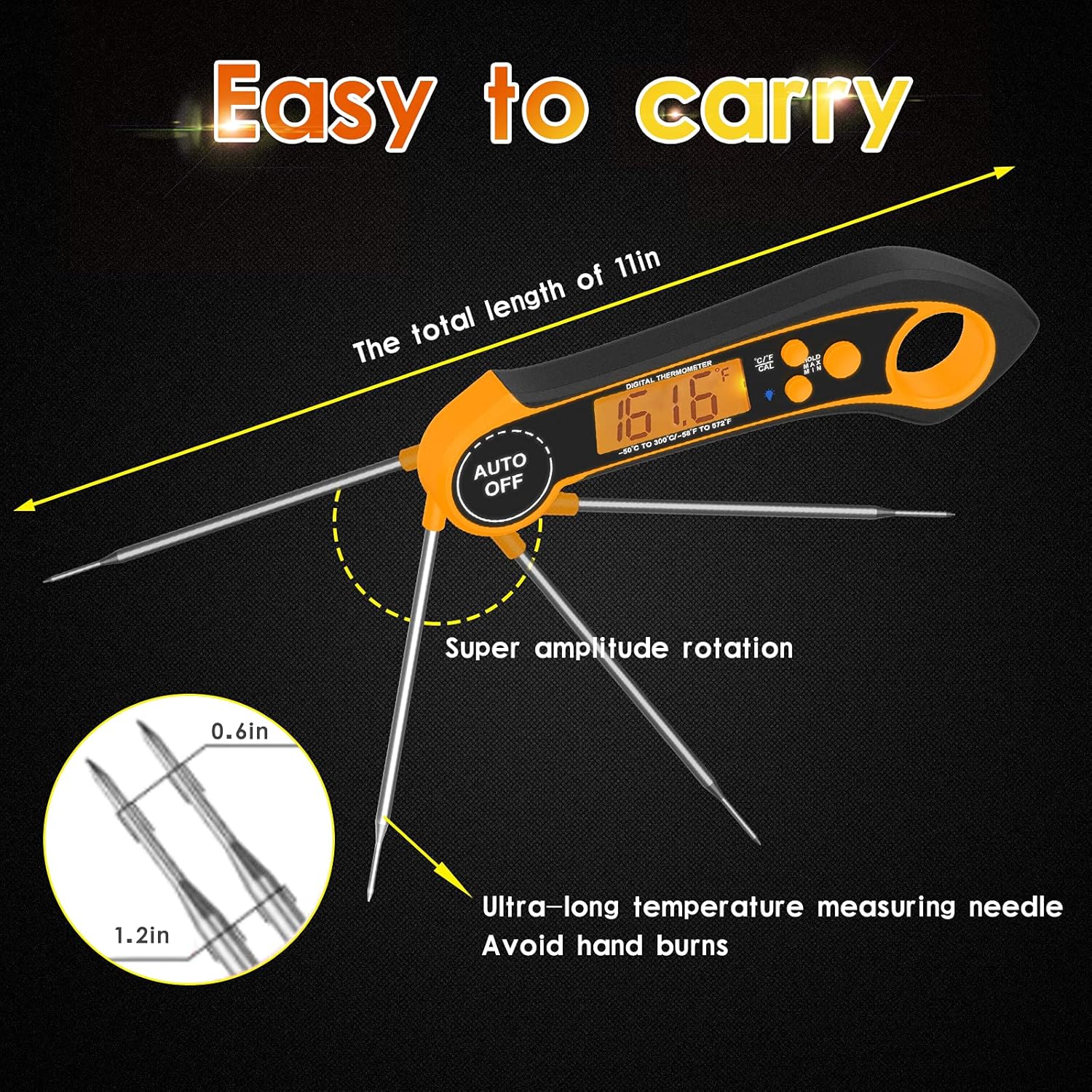 review Food Meat Thermometer - Instant Read Thermapen Probe For Kitchen Cooking Oil Deep Grilling Turkey Candy BBQ Accessories Healthy Eating Temperature Pen Thermogrill Pro - With Digital LCD Screen(Orange)