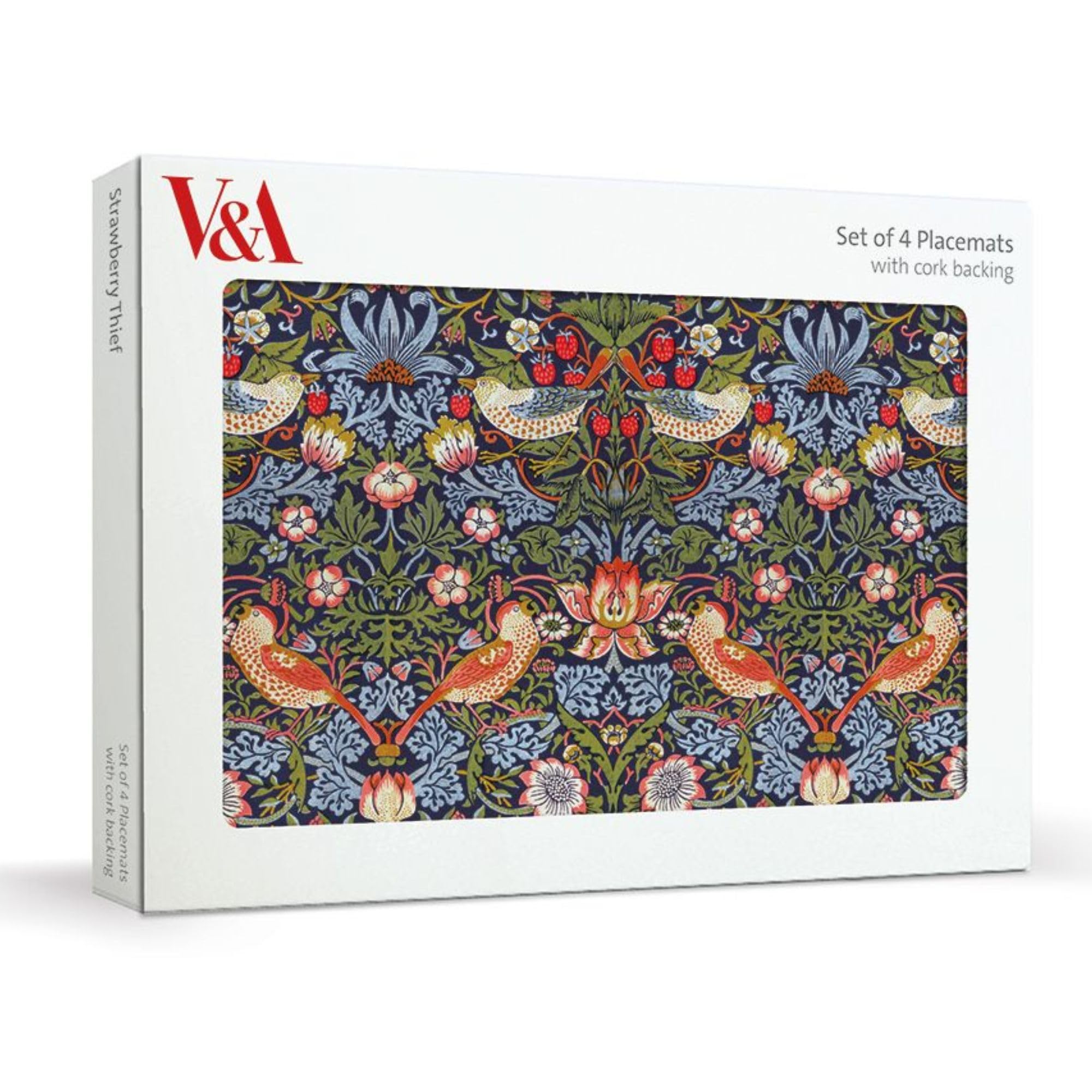 Museums & Galleries Set of 4 Cork Backed Placemats - William Morris Strawberry Thief Design - V&A Statement Table Mats for the Home
