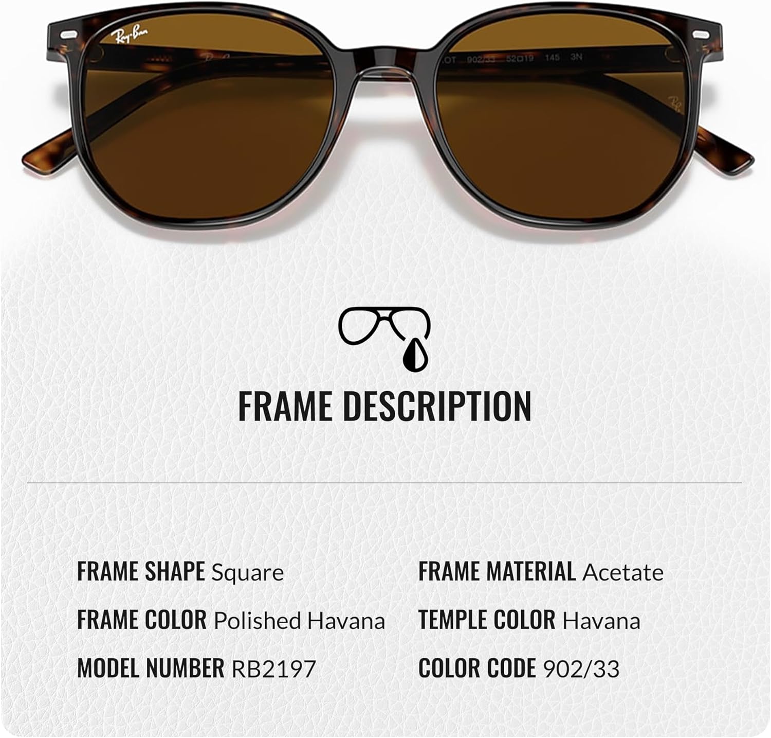Ray-Ban RB2197 ELLIOT Square Shaped Sunglasses for Men & Women with Official RAYBAN Eyewear Kit