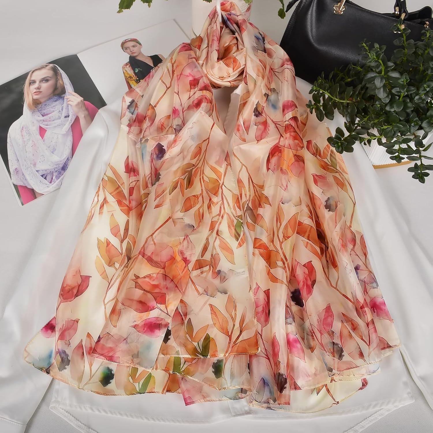 Women's 100% Mulberry Silk Scarf Lightweight Long Floral Print Neck Scarf, Beach Wrap & Travel Photography Shawl Gift - Image 2