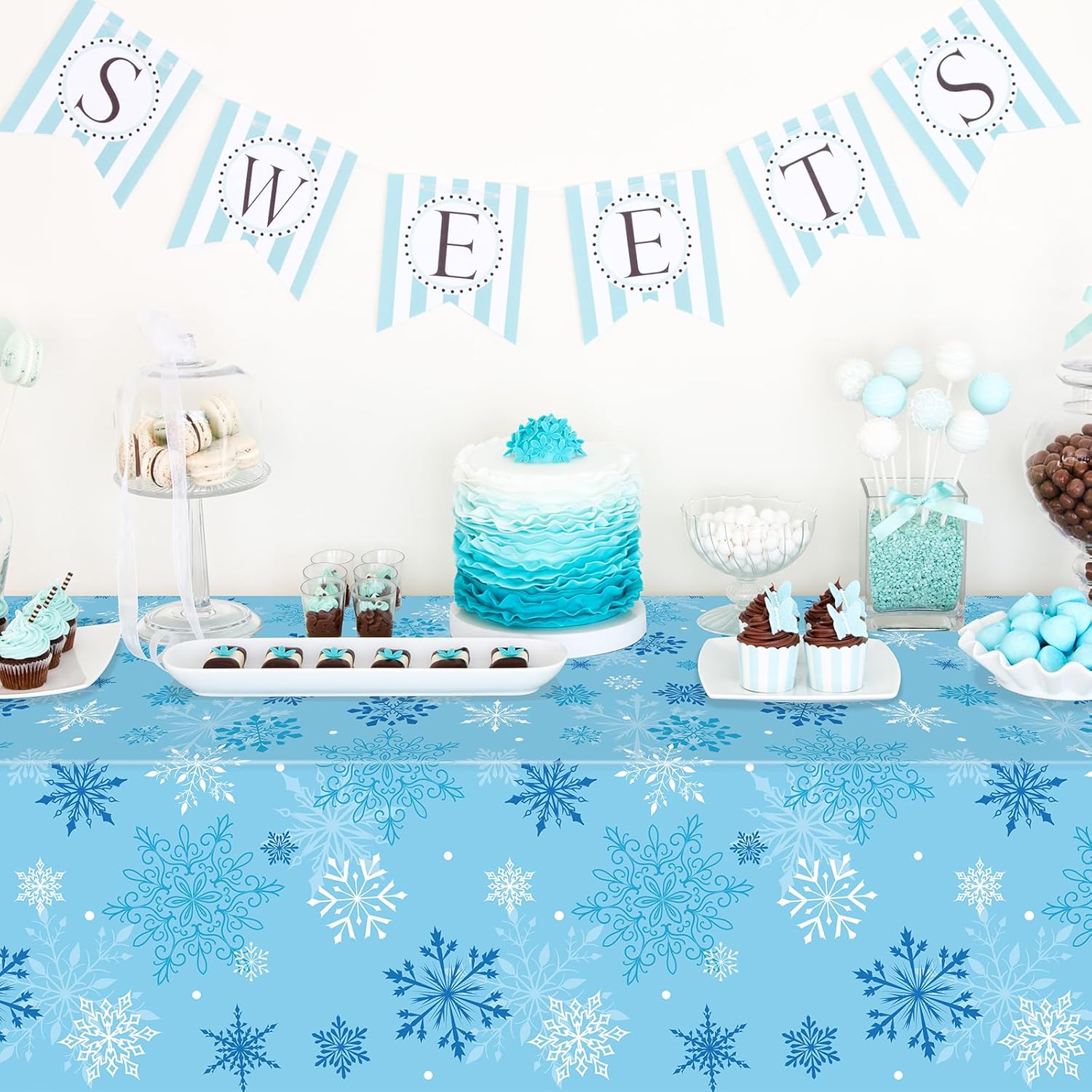 4Pcs Snowflake Tablecloth Christmas Snowflake Disposable Plastic Table Cloth Winter Wonderland Table Cover for Winter Holiday Birthday Baby Shower Christmas Party Decoration,54 x 108 Inch