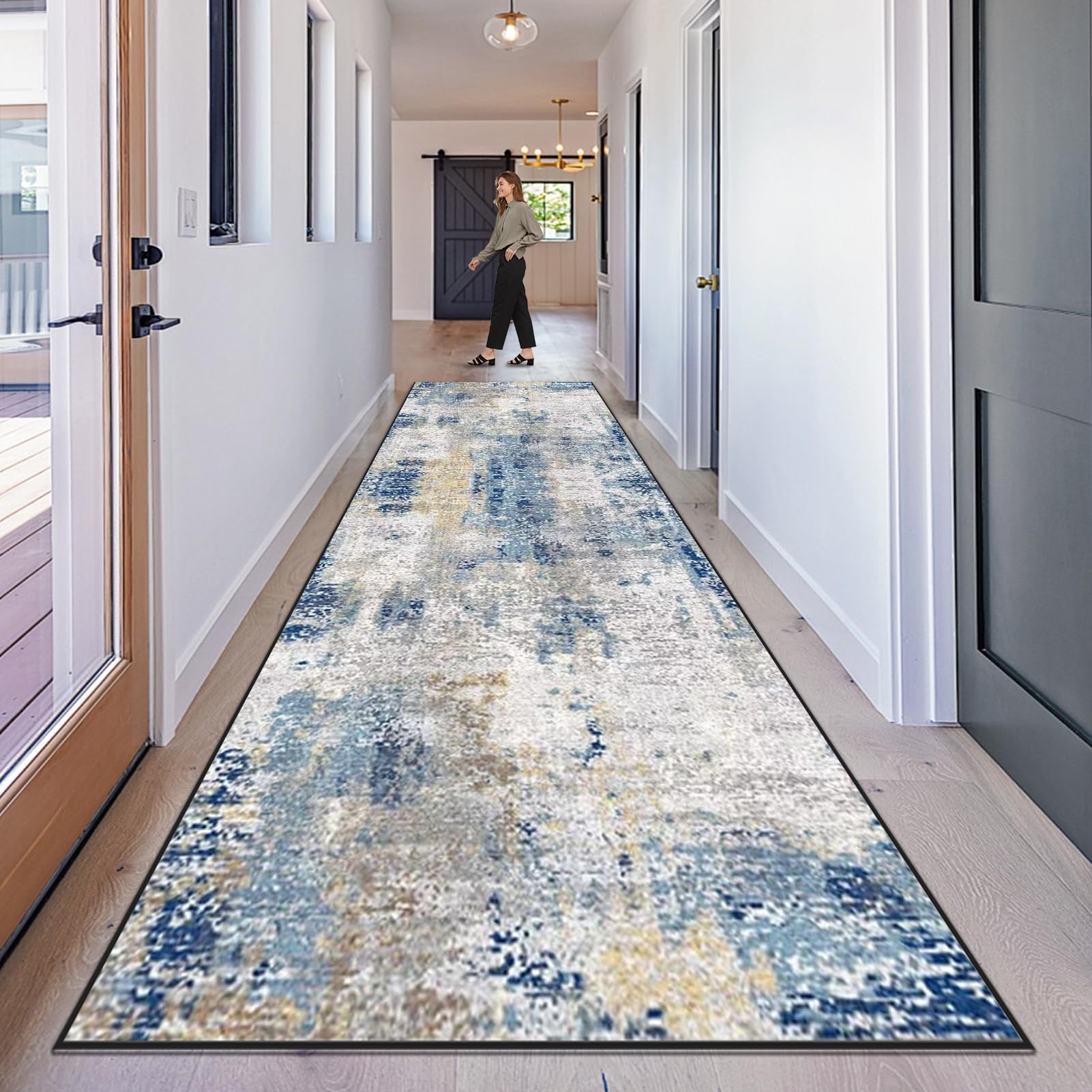 Lange hal loper vloerkleed, rechthoek, lange entree, deurmat, wasbare wasruimte, tapijten met antislip onderkant, vintage keuken, tapijtlopers, voor badkamer, entree, slaapkamer, woonkamer, 60 x 400