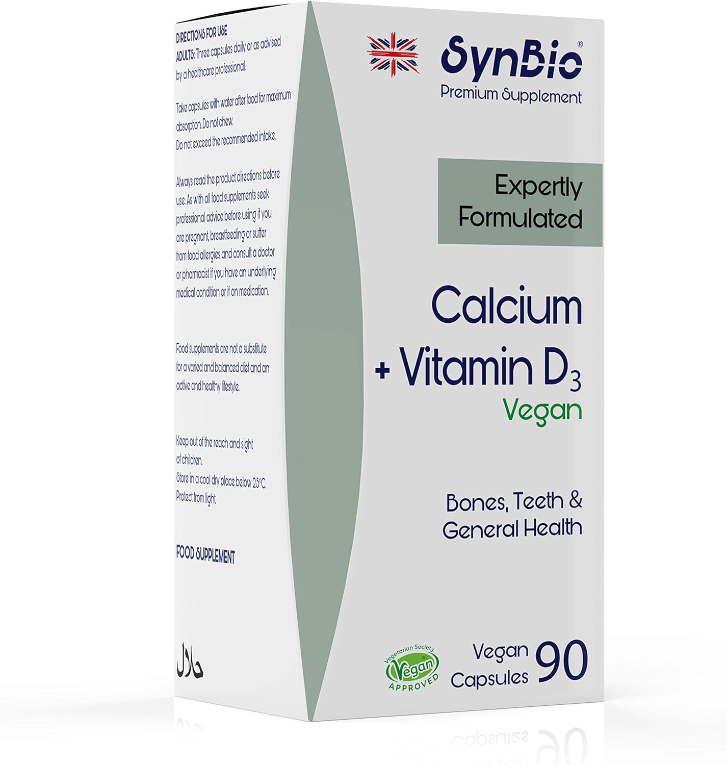 SynBio Premium Calcium + Vitamin D3 90 Vegan Capsules for Enhanced