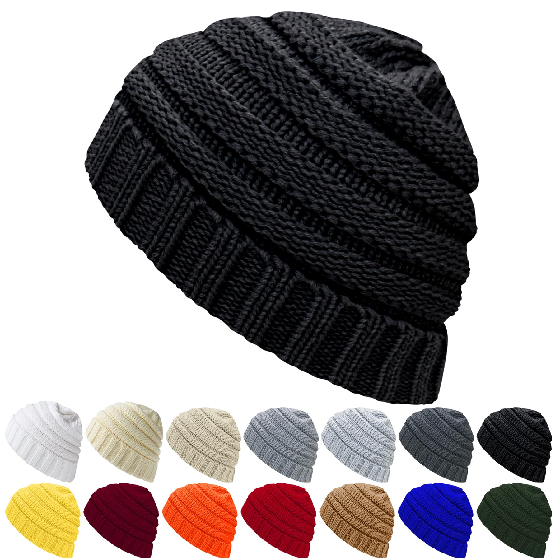 ANTI-REBOUNDUMBRE Winter Hats for Women Warm Beanies Soft Cable Knit Beanie for Women Skull Cap Black
