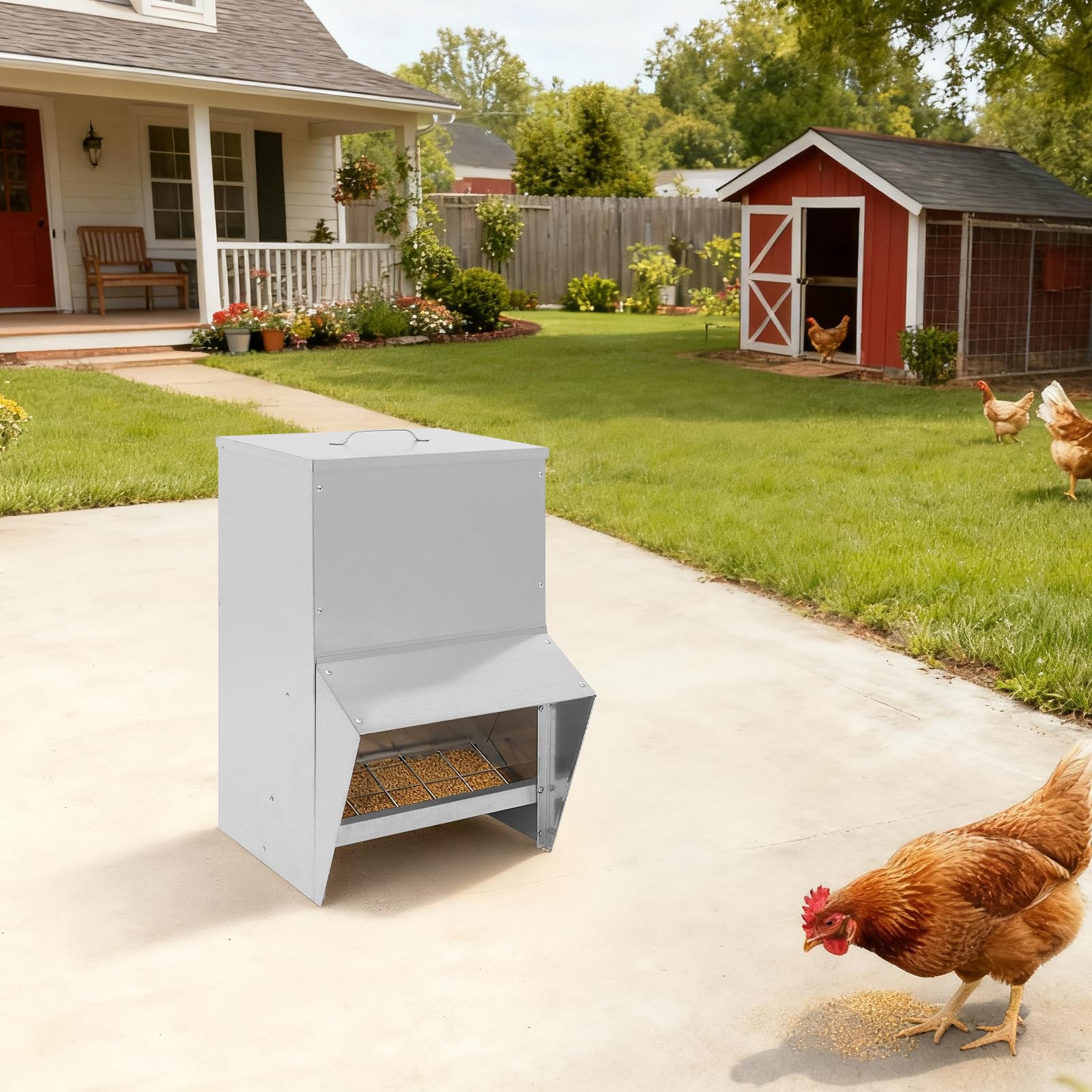 Alimentador de aves de corral de 25 L, 35 x 26 x 54,5 cm, comedero automático para pollos, gansos y patos