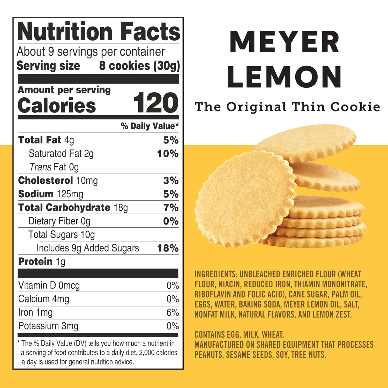 Dewey's Bakery Meyer Lemon Moravian Style Cookie Thins, Bakery Fresh with Real Simple Ingredients, Low Calorie Snack, No Artificial Flavors, Synthetic Colors or Preservatives, 9oz (Pack of 3)