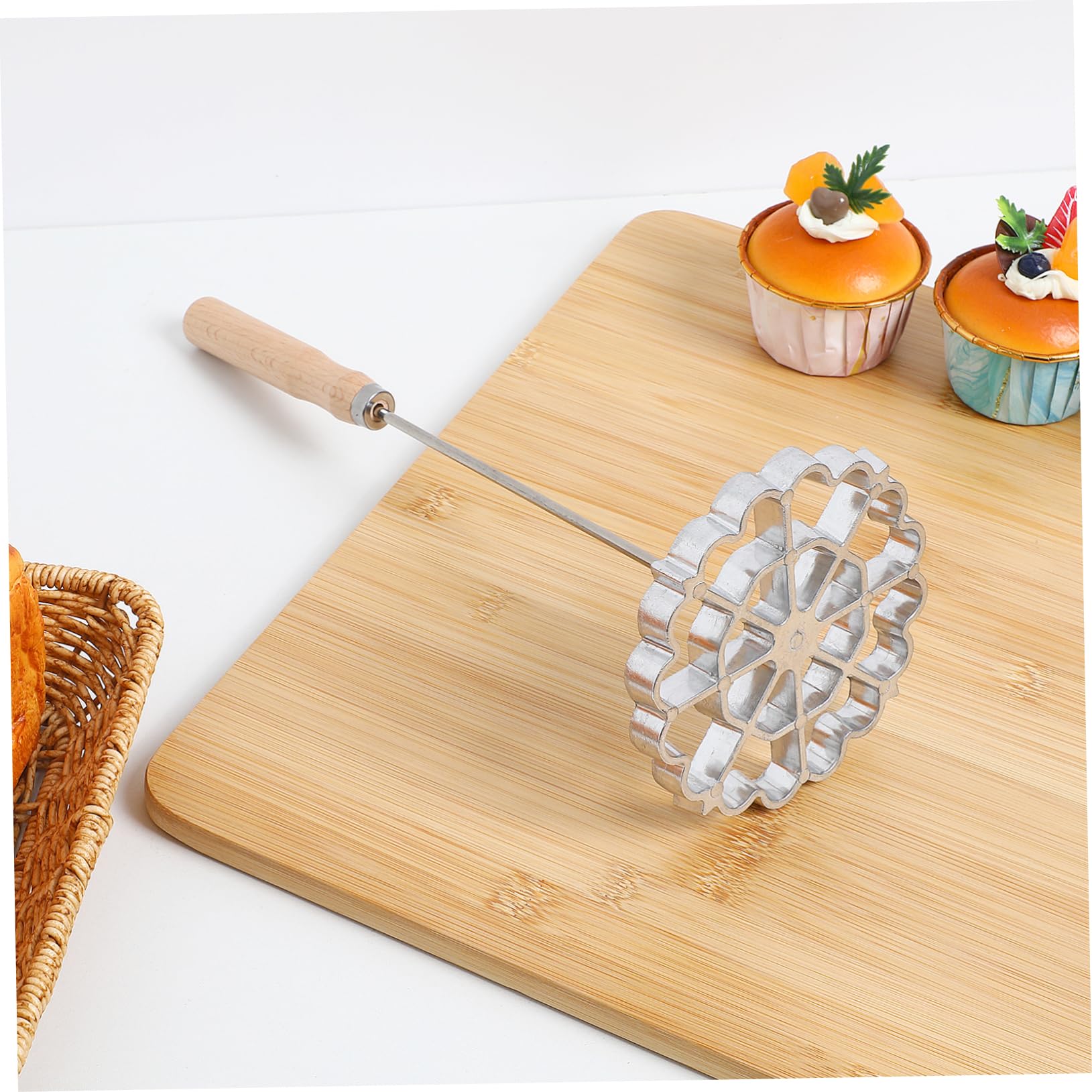 Mestolo da Cucina per Friggere Manico in Legno Leggero e Portatile, Utensile in Lega di Alluminio Argento per Ristoranti e Preparazione di Cibi Fritti
