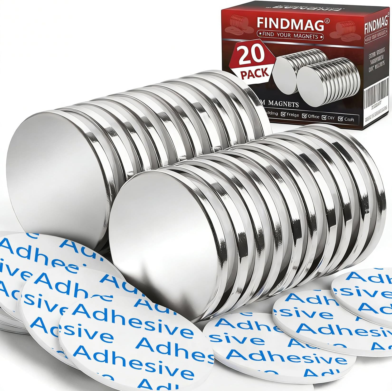 Magnets Strong, 20 Pack 30 x 3 mm 8 KG Pull Strong Neodymium Magnets