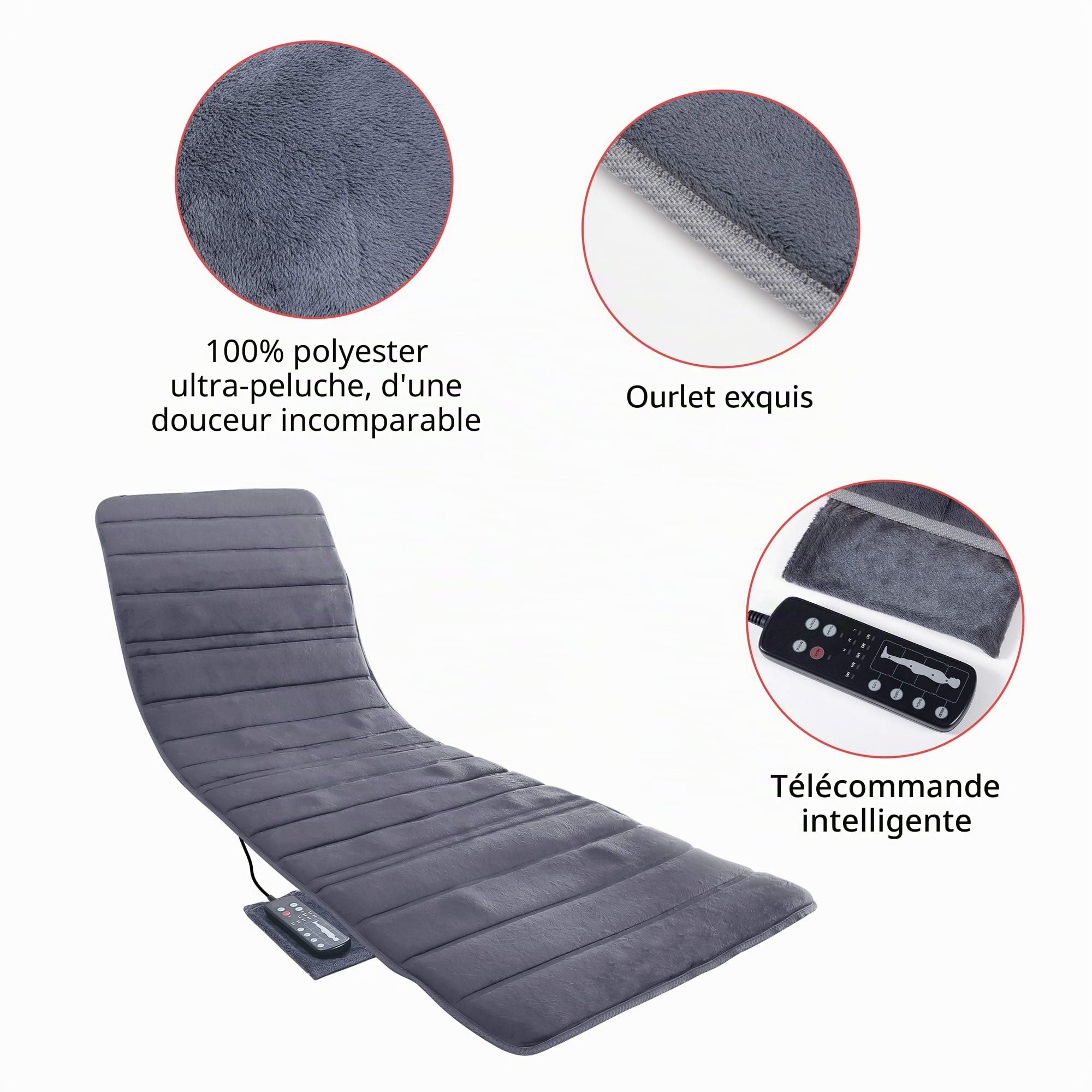 COMFIER Tapis de massage électrique chauffant pour tout le corps, 10 moteurs de vibration, 2 coussins chauffants, 5 modes de massage et 3 niveaux d’intensité, cadeau pour papa et maman