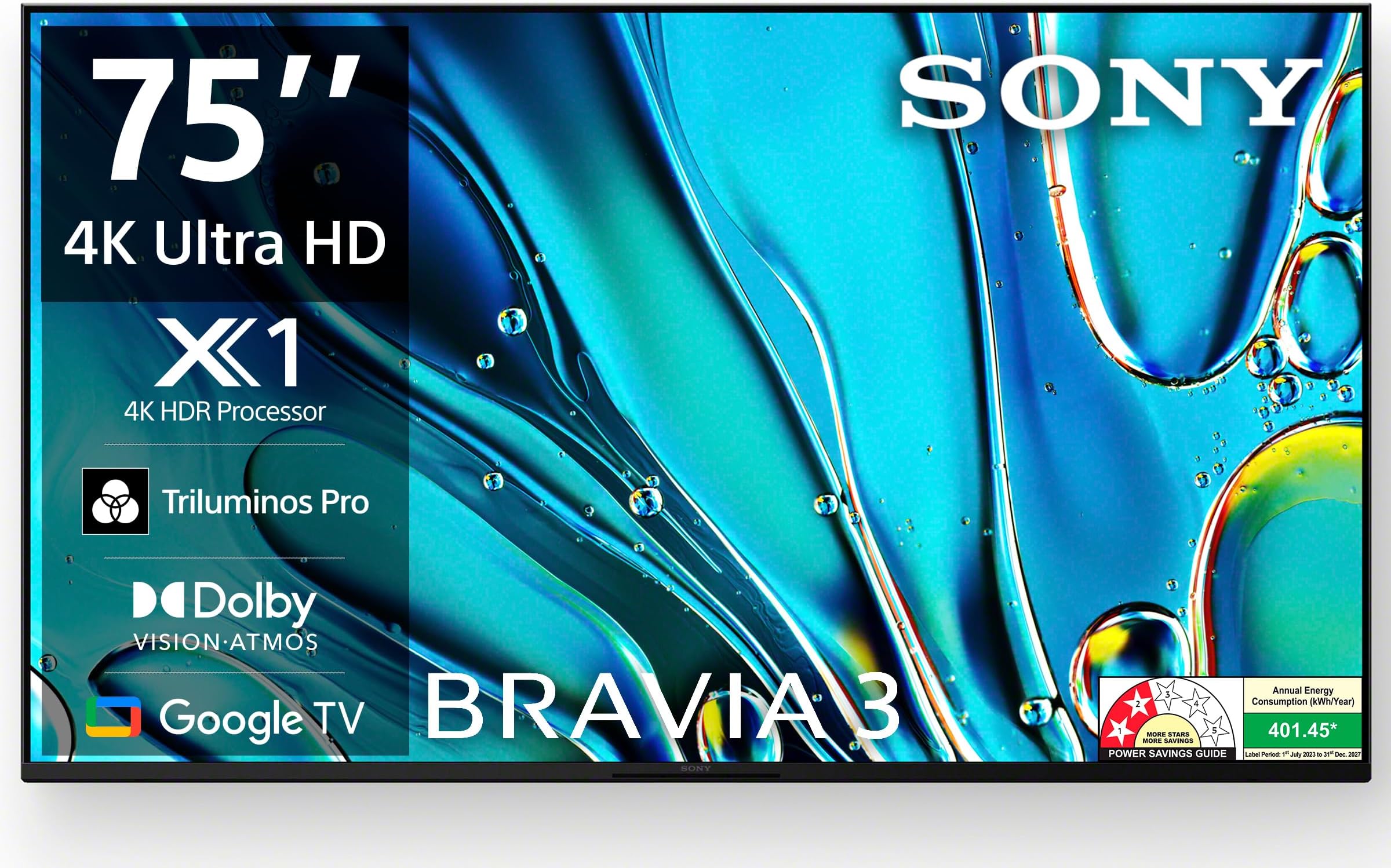Sony BRAVIA 3 Series 189 cm (75 inches) 4K Ultra HD AI Smart LED Google TV K-75S30 (Black)