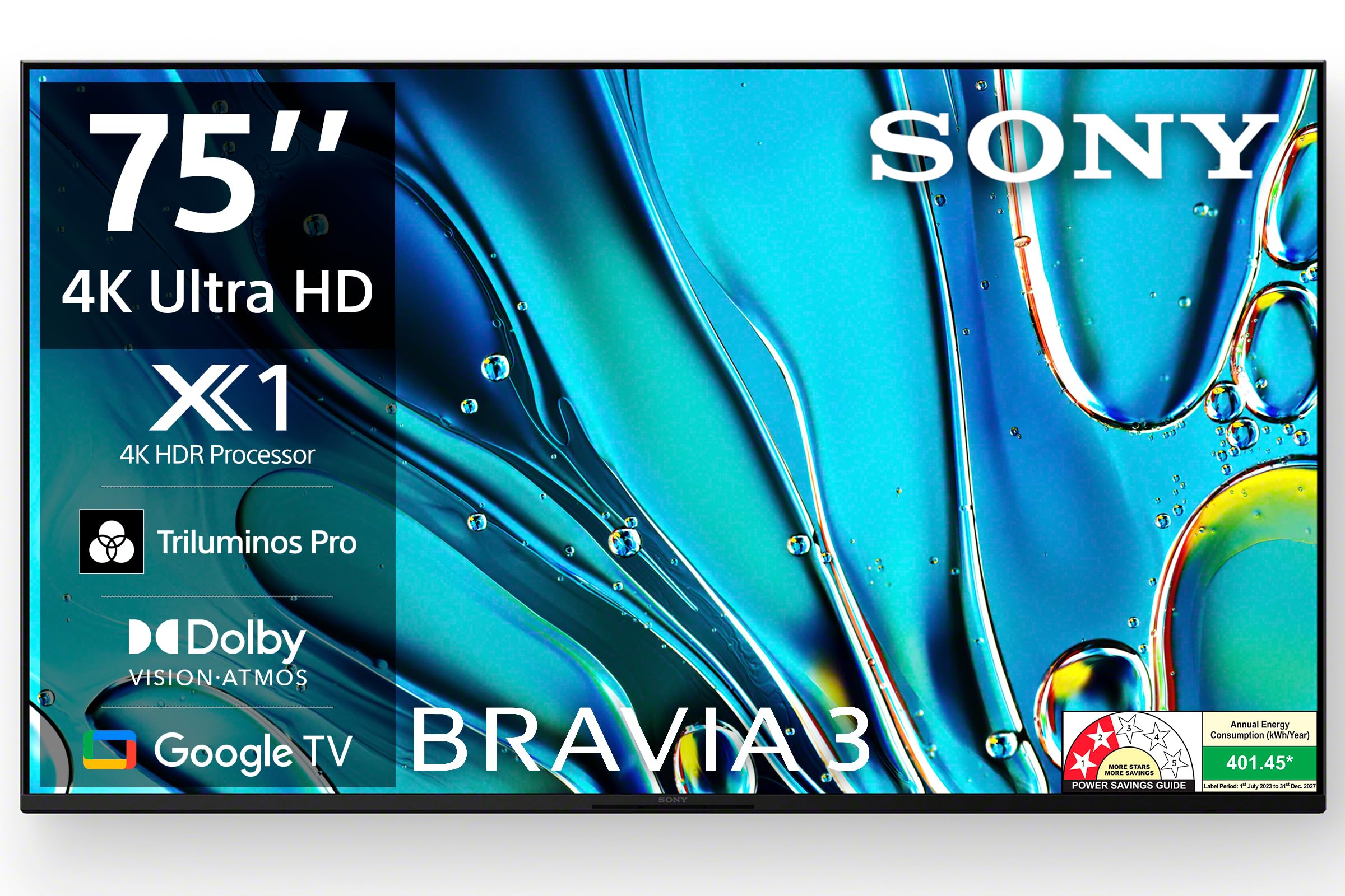 Sony BRAVIA 3 Series 189 cm (75 inches) 4K Ultra HD AI Smart LED Google TV K-75S30 (Black)-3 Years Warranty for Limited Period