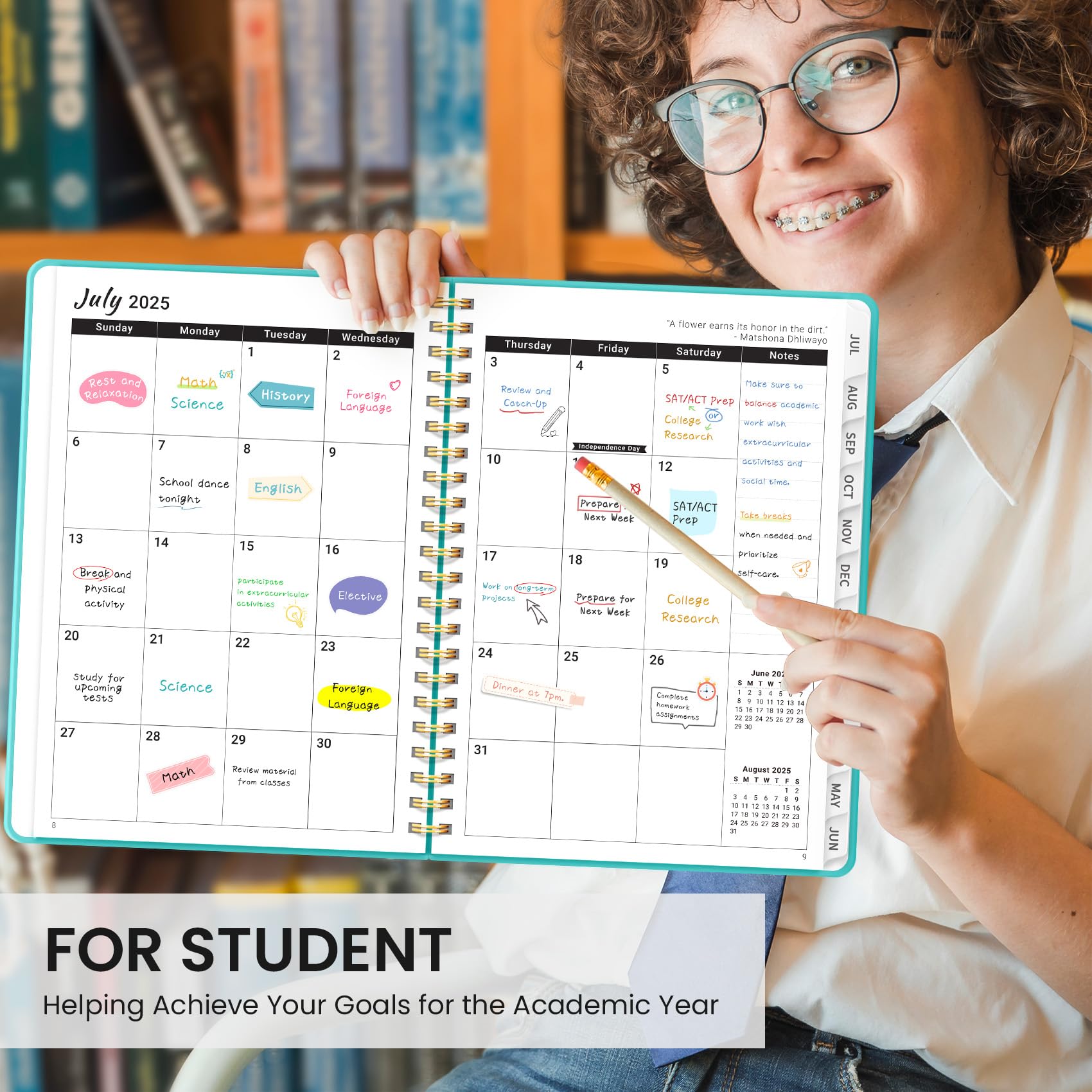 Academic Planner 2025-2026 - Monthly & Weekly Student Teacher Planner, July 2025 To June 2026, A5 Size - View #2