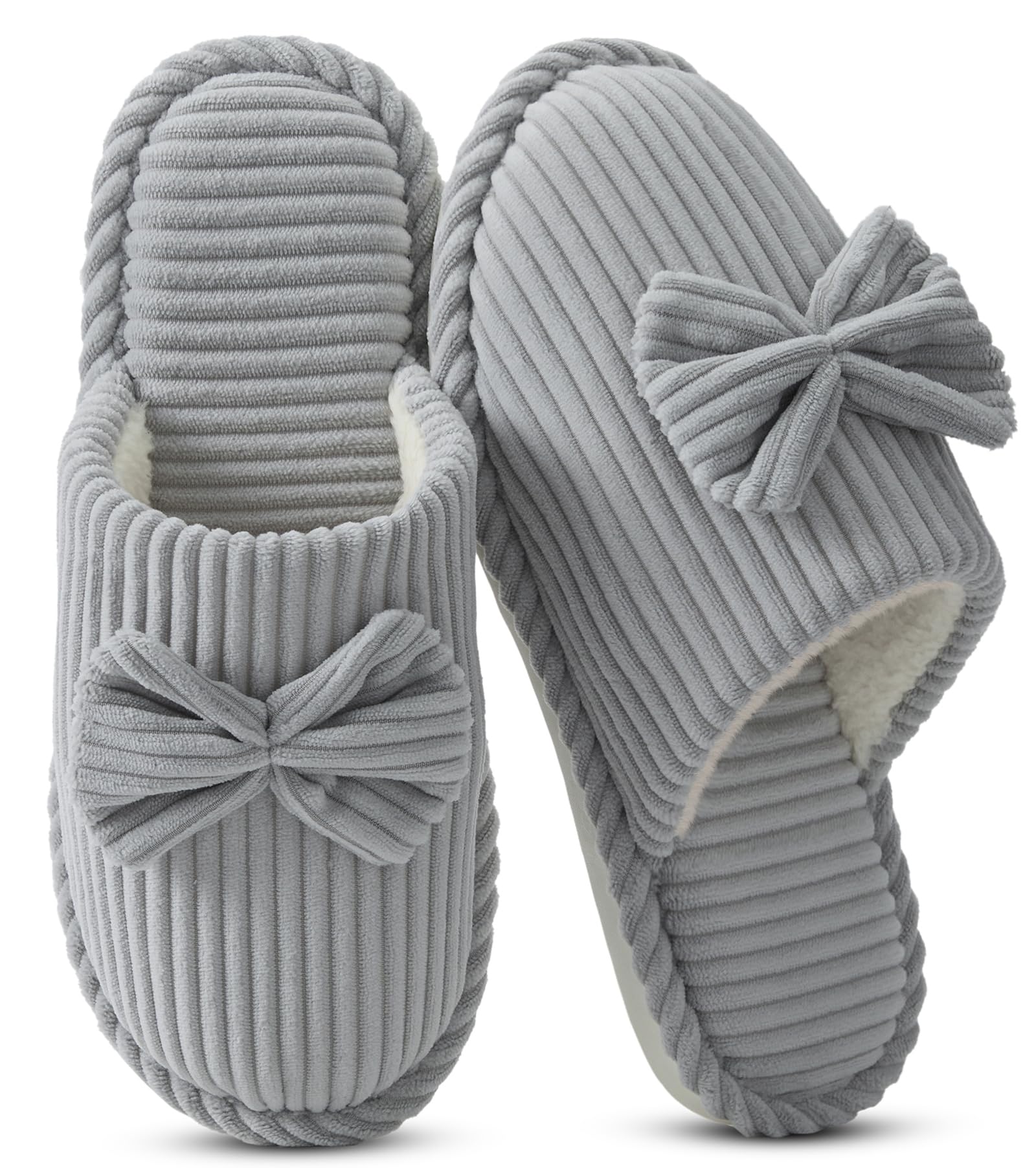 Coswind Hausschuhe Damen Memory Foam Winter Plüschfutter Cord Pantoffeln | Warme, Ganzjahres-Slippers mit Schleife, Schlafzimmer, Bequem & Trendy, Rutschfeste