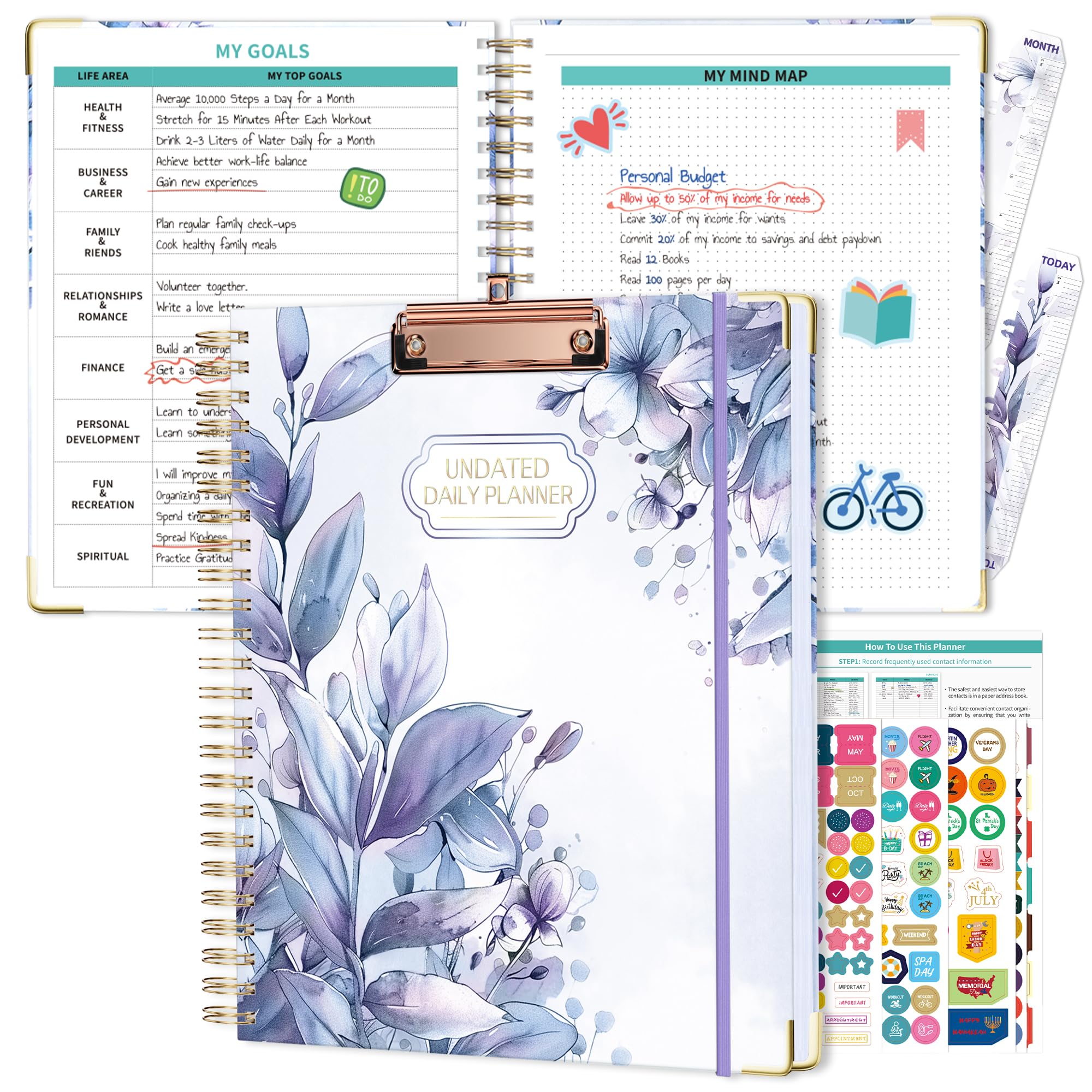 Ospelelf Spiral Undated Daily Planner 8.5 x 11, Weekly Monthly Teacher Academic Yearly 2025-2026, Purple