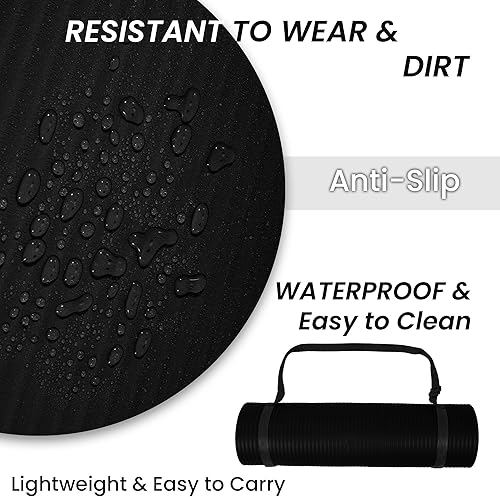Miniatura 4 de Fitvids Tapete de yoga de 12 pulgada, extra grueso, de alta densidad, antidesgarros, con correa de transporte, adecuado para varios ejercicios de