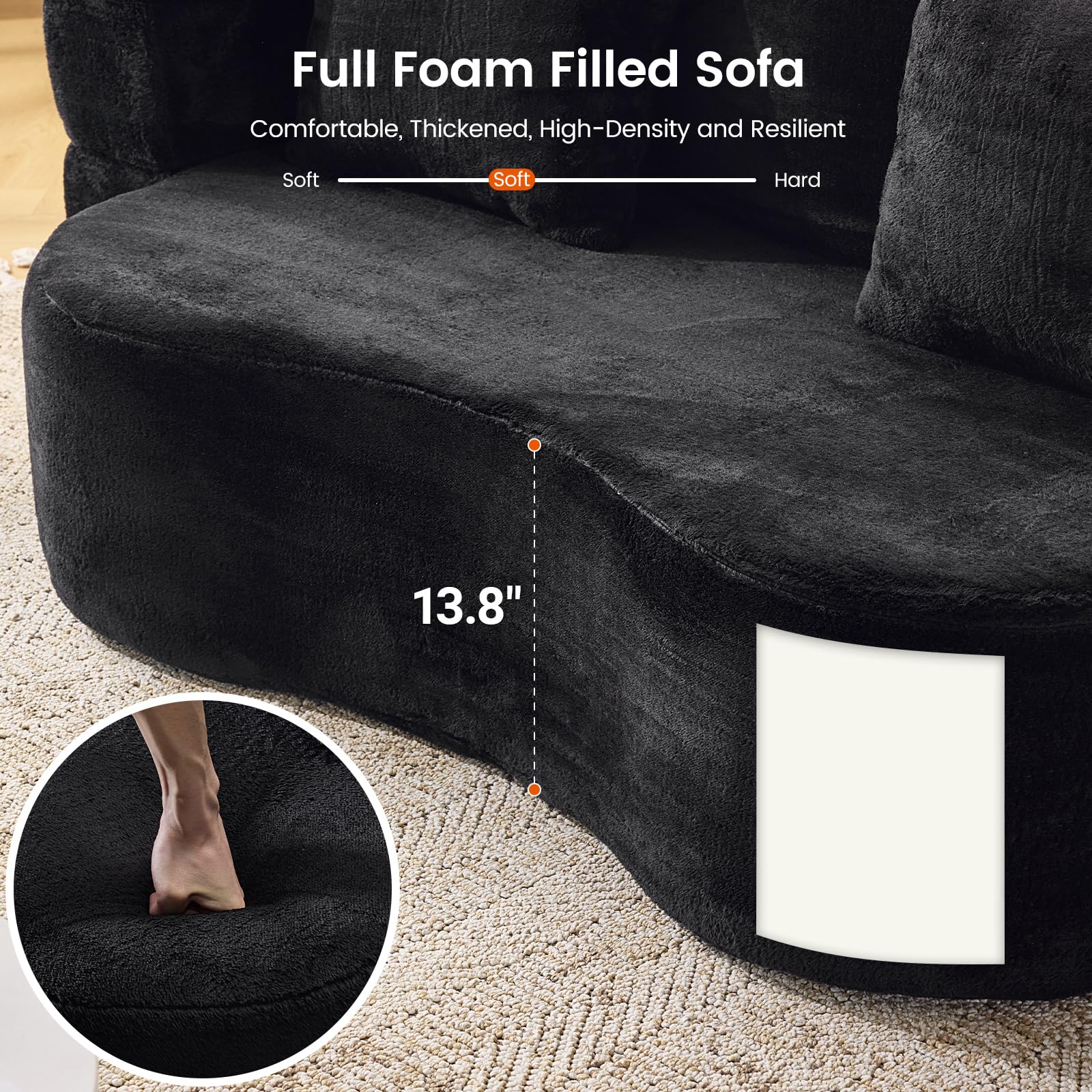 Orynveela Convertible Folding Sofa Bed, 78” Full Size Floor Sleeper Couch, Chenille Full Foam Futon Loveseat for Living Room Bedroom, No Assembly Required (Green): 71" Black