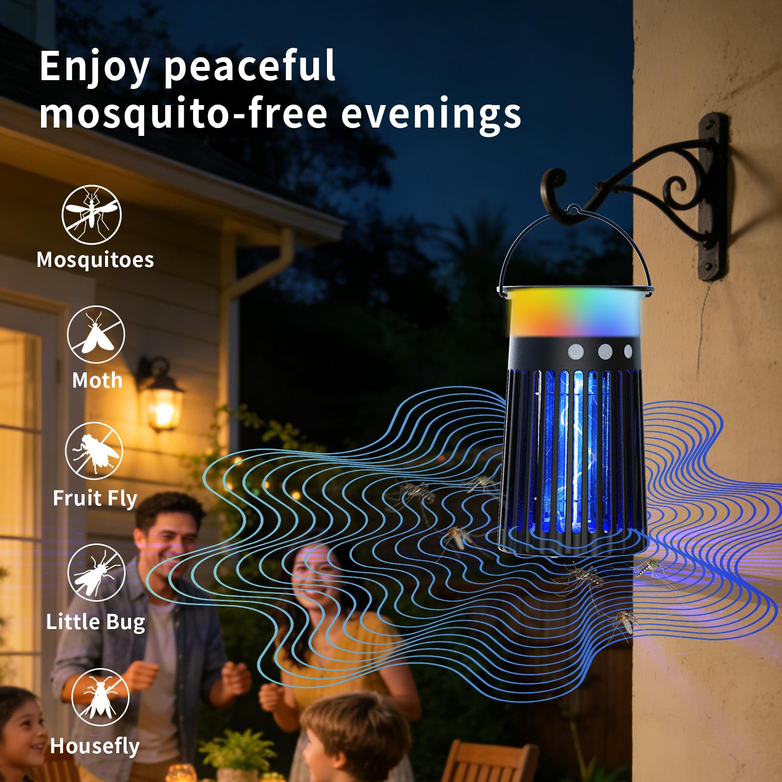 Mosquito Zapper – Trappola per insetti da esterni, 4200 V, ricaricabile, impermeabile, per patio, giardino, campeggio e casa, respinge zanzare, intrappola moscerini della frutta e moscerini