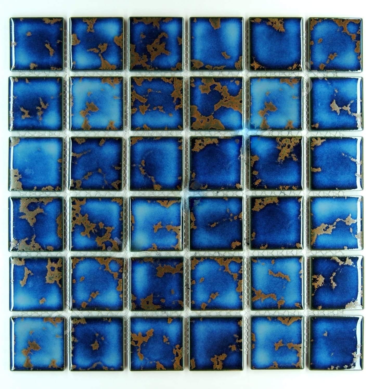 Tenedos Premium Quality 2x2 Calacatta Blue Square Pattern Porcelain Mosaic Pool Tile Backsplash for Kitchen, Swimming Pool Tile, Bathroom Shower, Accent Decor (1 Sqft.)
