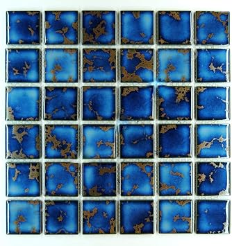 Tenedos Premium Quality 2x2 Calacatta Blue Square Pattern Porcelain Mosaic Pool Tile Backsplash for Kitchen, Swimming Pool Tile, Bathroom Shower, Accent Decor 1 Sqft.
