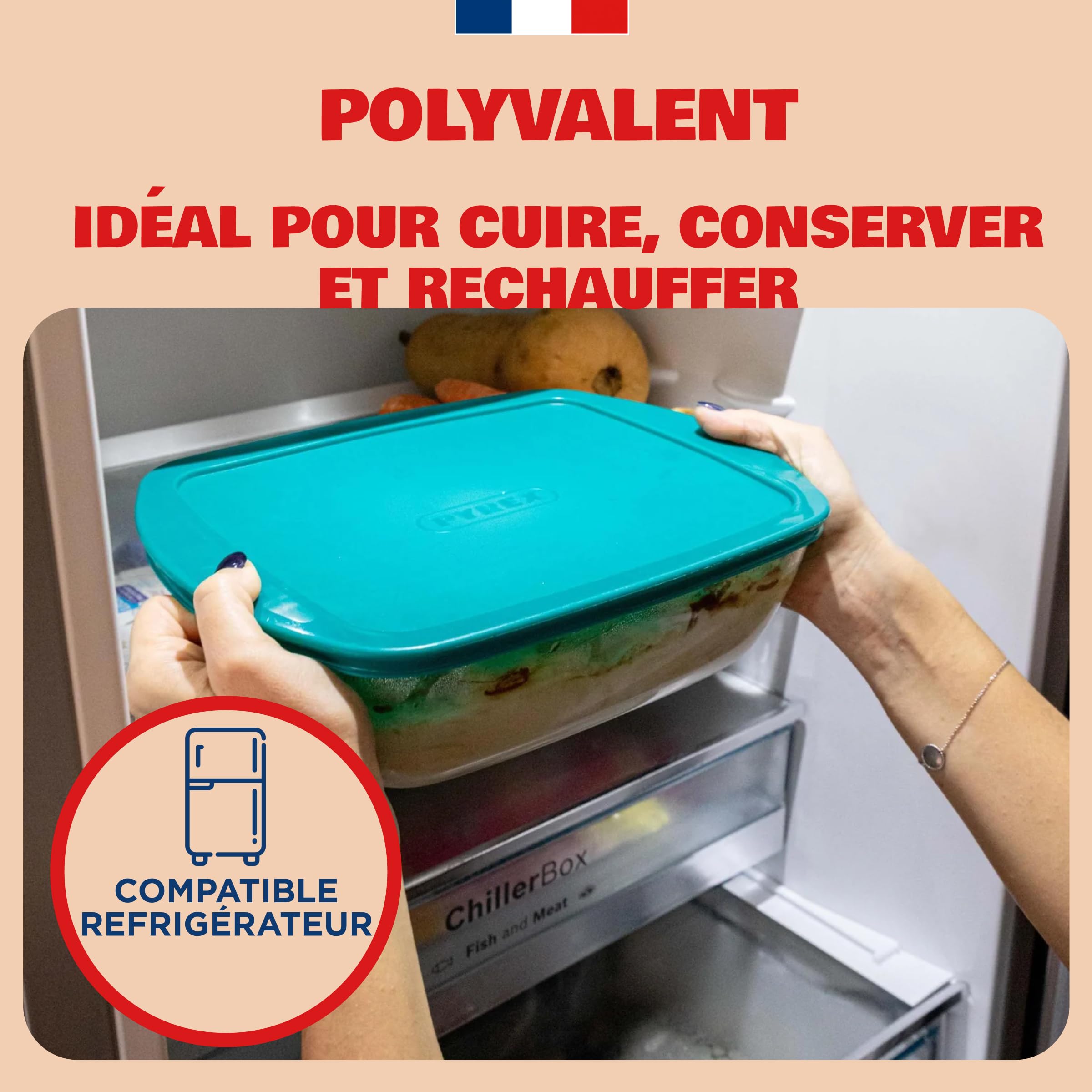 Pyrex - Plat à Four 40x27- Plat en Verre avec Couvercle Rectangulaire Vert - Profond et Empilable avec Poignées Pratiques 2 en 1 - Verre Borosilicate - Ustensile de Cuisine - Fontaines avec Poignées