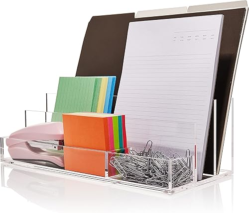 Organizador de escritorio de acrílico para suministros de oficina y accesorios de escritorio, 12.5 x 5.5 x 4 pulgadas y 0.197 in de acrílico para