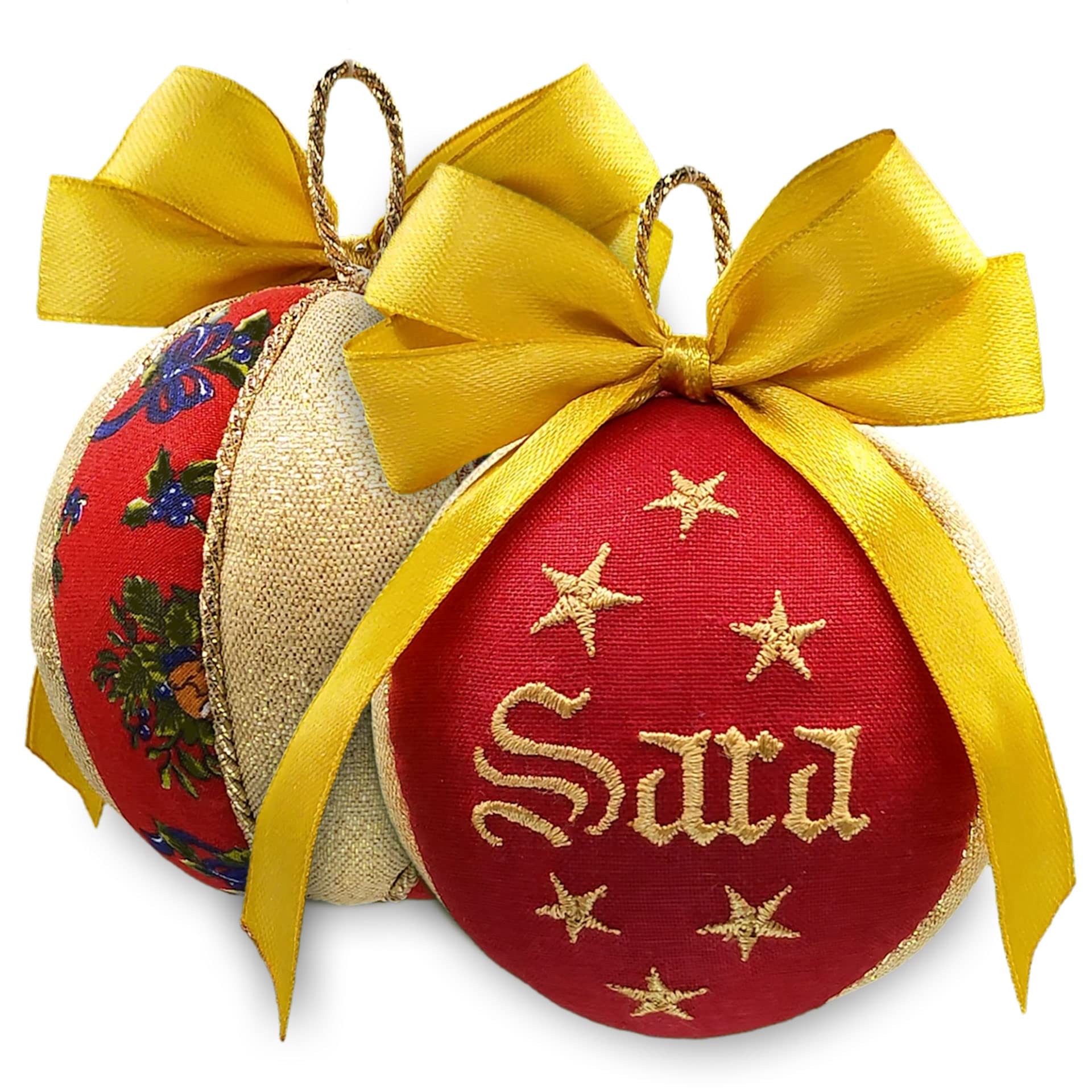 Set di 4 palline di Natale personalizzate con nome 8 cm – Decorazioni natalizie artigianali, pronte per regalo, confezionate singolarmente in eleganti scatole, Made in Italy