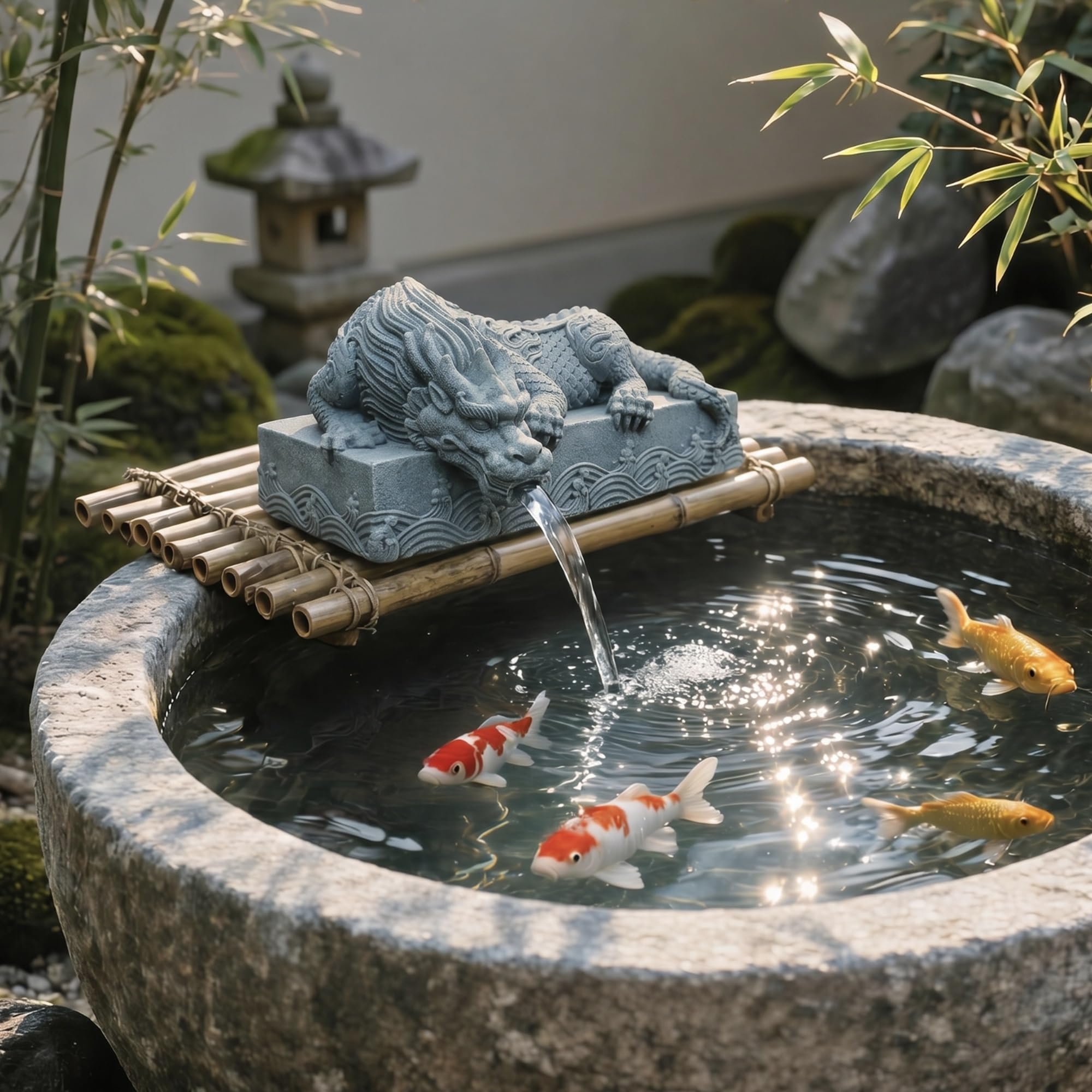 Getti d'acqua decorativi da esterno per piccoli stagni, Statua-fontana da giardino con pompa, Decorazione acquatica a tema animale per stagni con carpe Koi e paesaggi esterni
