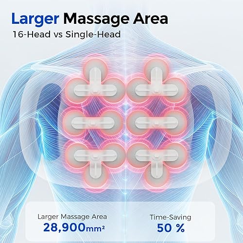 Miniatura 2 de FEIERDUN Juego de pistola de masaje de 16 cabezas, masajeador de percusión de tejido profundo con 8 modos y 50 intensidades, pistola de masaje