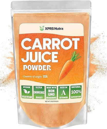 XPRS Nutra Polvo de jugo de zanahoria 100% natural, polvo de zanahoria puro de los Estados Unidos, ideal para jugo y batidos, alto en vitamina A,