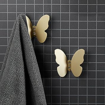 Z metnal Wall Hooks Decorative, Small Modern Gold Brass Hook, Butterfly Bath Towel Hook, Coat Hat Robe Hooks for Girls Bedroom, Stainless Steel, Wall Mounted, 2 pcs