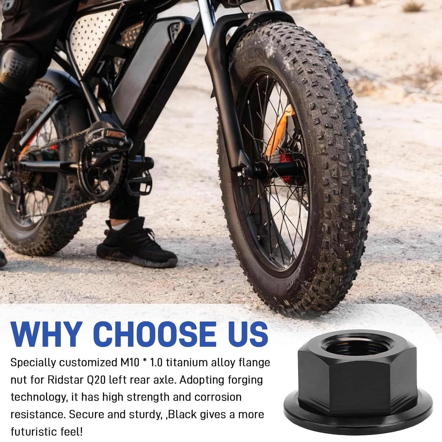 Upgraded Aluminum Alloy Flanged Wheel Hub Nut, M10 Thread Front Wheel Axle Nut Fit Ridstar Q20 (Black)