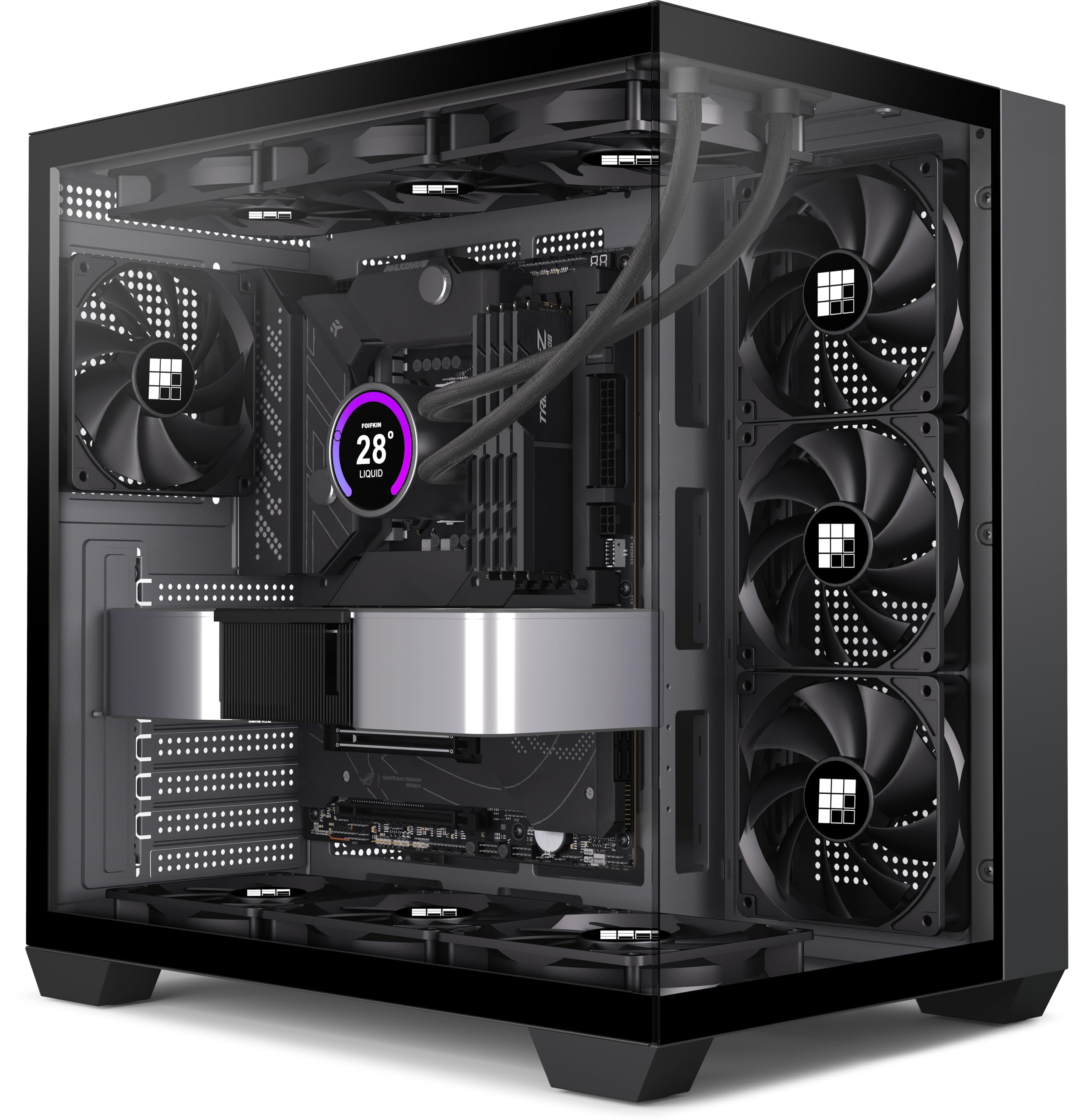 FOIFKIN PC Case - Preinstalled 3 PWM without RGB Fans, ATX Mid-Tower Gaming PC Case, 270° Panoramic Glass with Type-C, F300 Black