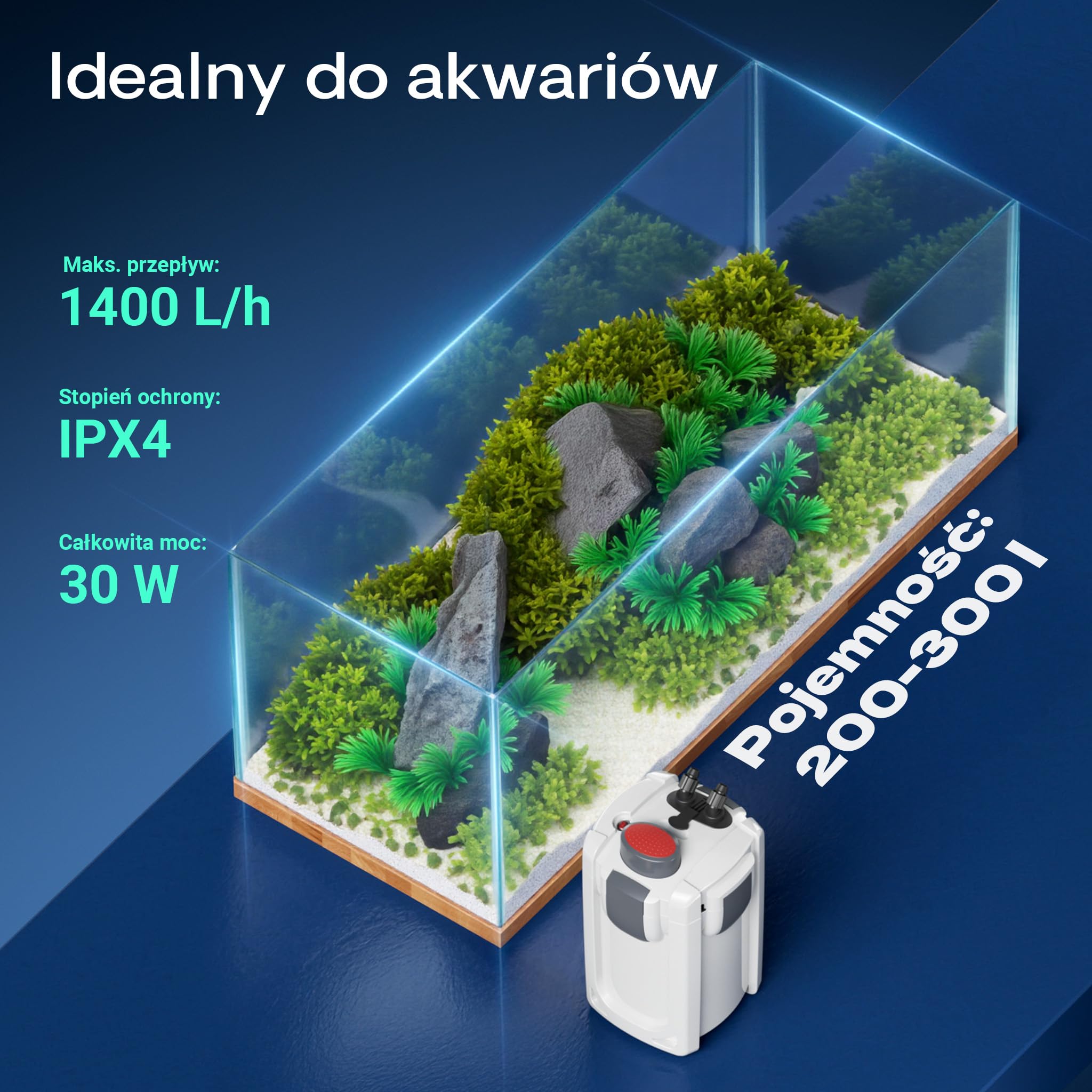 SunSun HW-703A Filtr zewnętrzny do akwarium 30W 1400l/h z 3-stopniową filtracją komorową