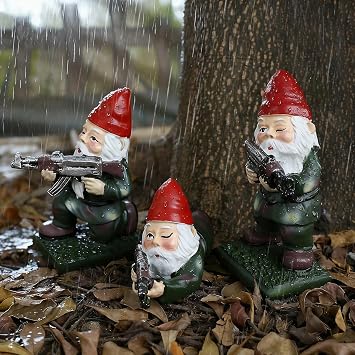 3PCS Army Garden Gnomes Statue Funny Military Gnome Decor Christmas Outdoor Yard Lawn Patio Decorations Gifts
