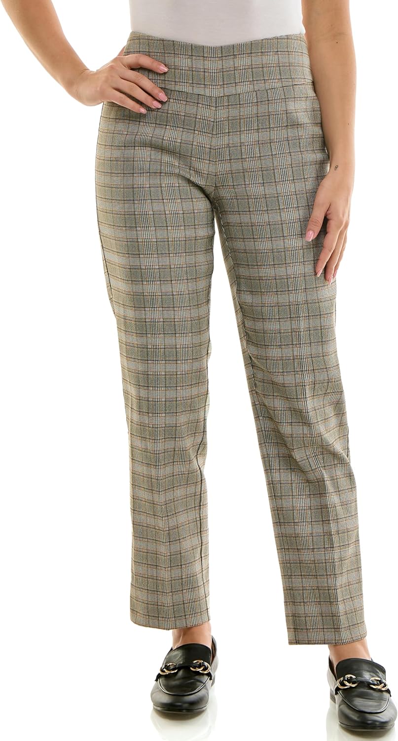 Zac & Rachel Women's Pull-On Ankle Length Pant with Tummy Control Waist Band, Black Multi Rose, 14