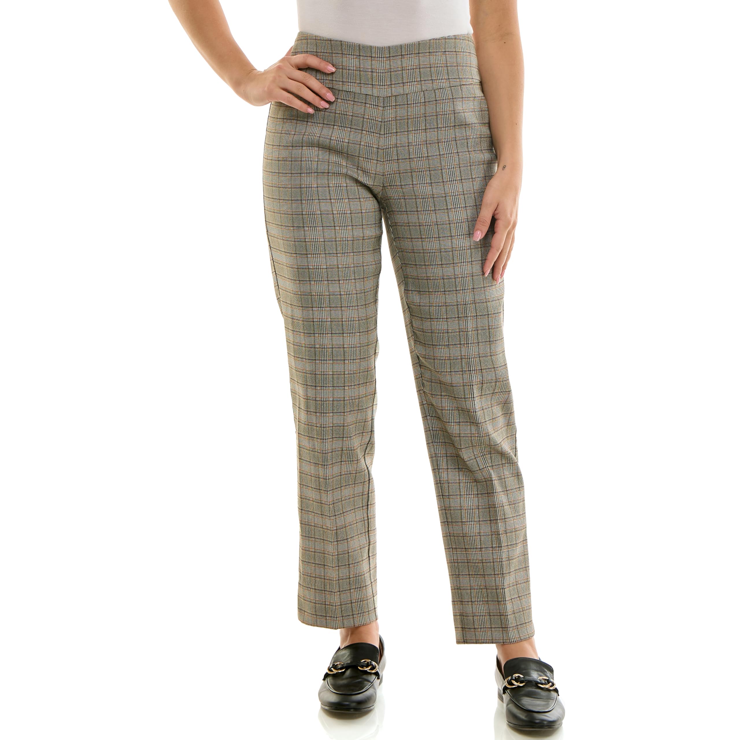 Zac Rachel Womens Pull-On Ankle Length Pant with Tummy Control Waist Band Black Multi Rose 14