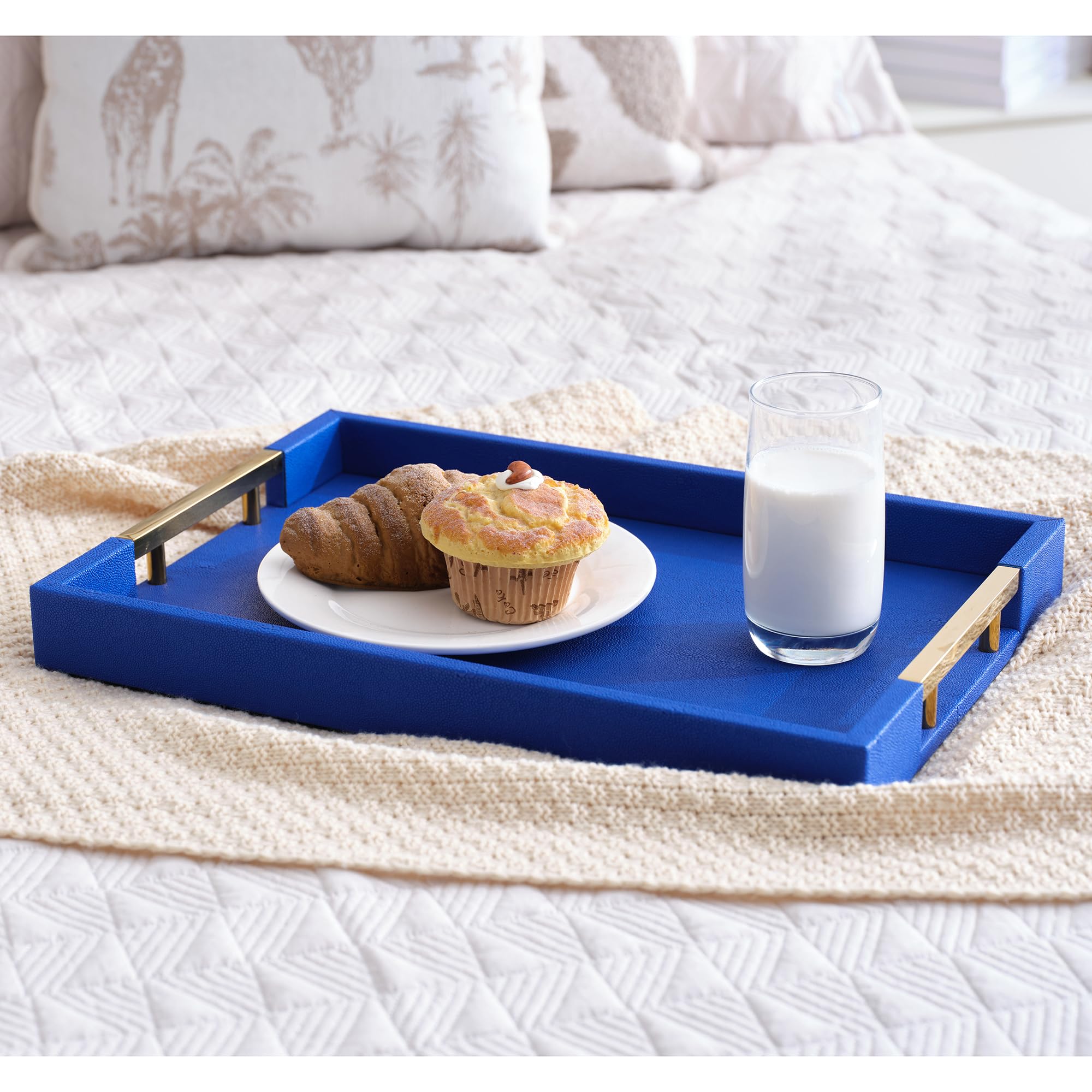 Fuukou Serviertablett Mit Griffen – Rechteckig, Groß, Aus Kunststoff, Blau Boho Für Couchtisch & Deko