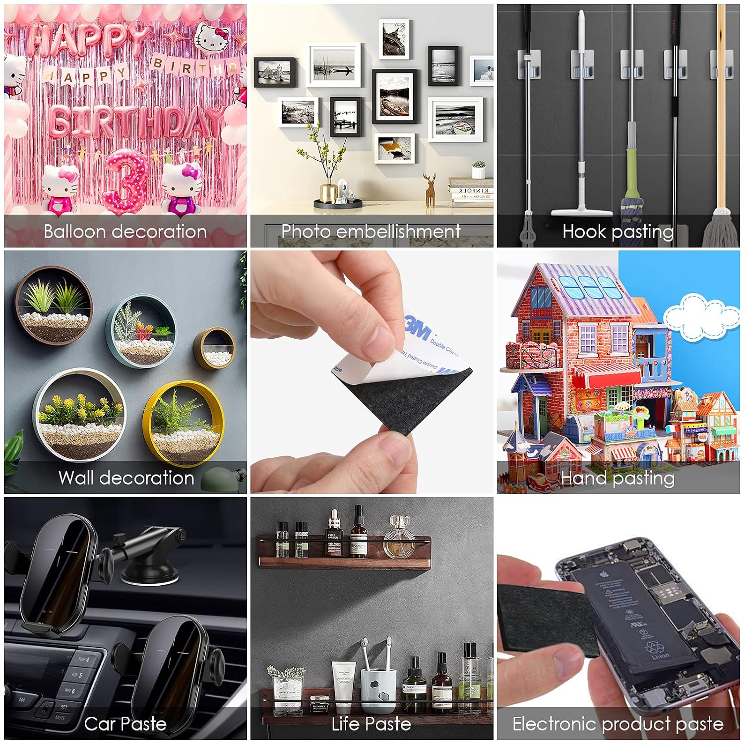 80 Pack Square Double Sided Sticky Pads Adhesive Foam Mounting Pads for Walls and Floor, Door, Plastic, Glasses, Metal (Black)