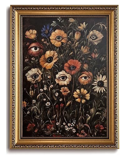 Vintage Gold Framed Wall Art Gothic Eyeball Floral Wall Art