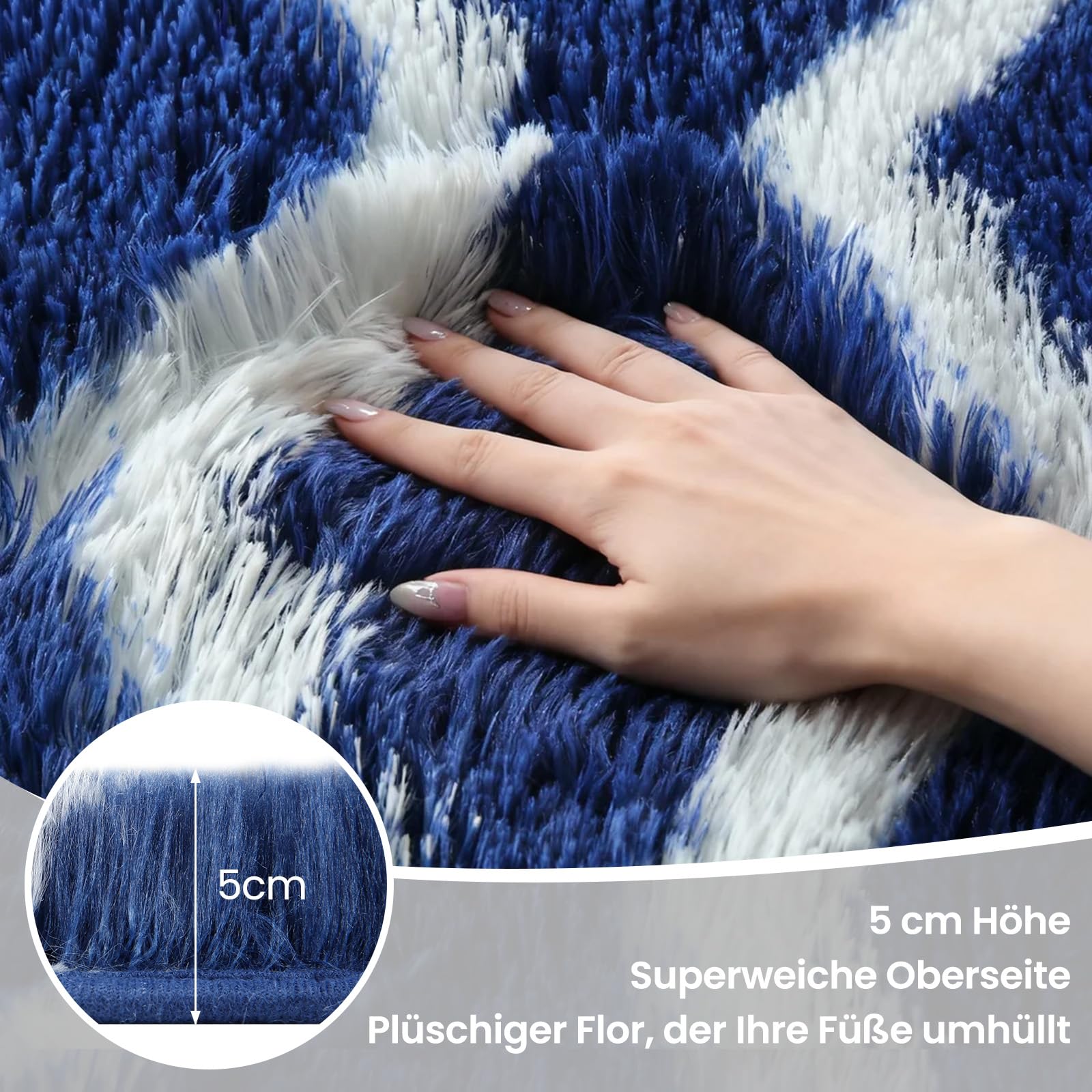 Sour Lemon Tappeto Salotto Pelo Lungo a Righe, Tappeto Camera da Letto Antiscivolo Lavabile, Grande Tappeto Shaggy Morbido Moderno per Soggiorno e Cameretta Bambini, Blu navy e bianco, 160x230 cm