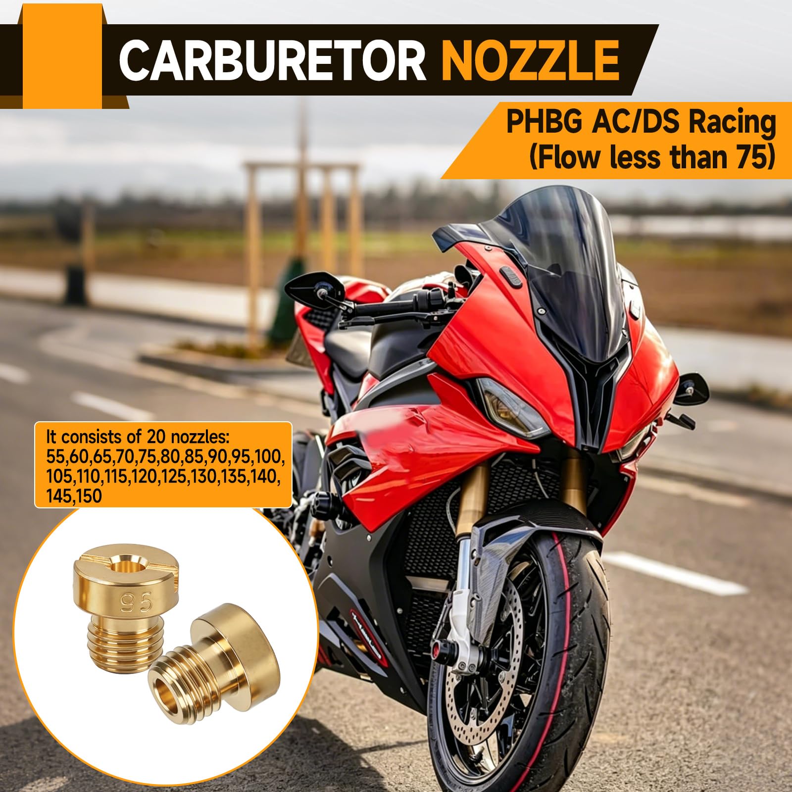 40 pièces de buses de carburateur M6, kit de jet principal #55-150 avec vis M6 en laiton, ensemble complet de jets principaux de carburateur avec boîte de rangement pour moto, scooter, petit moteur